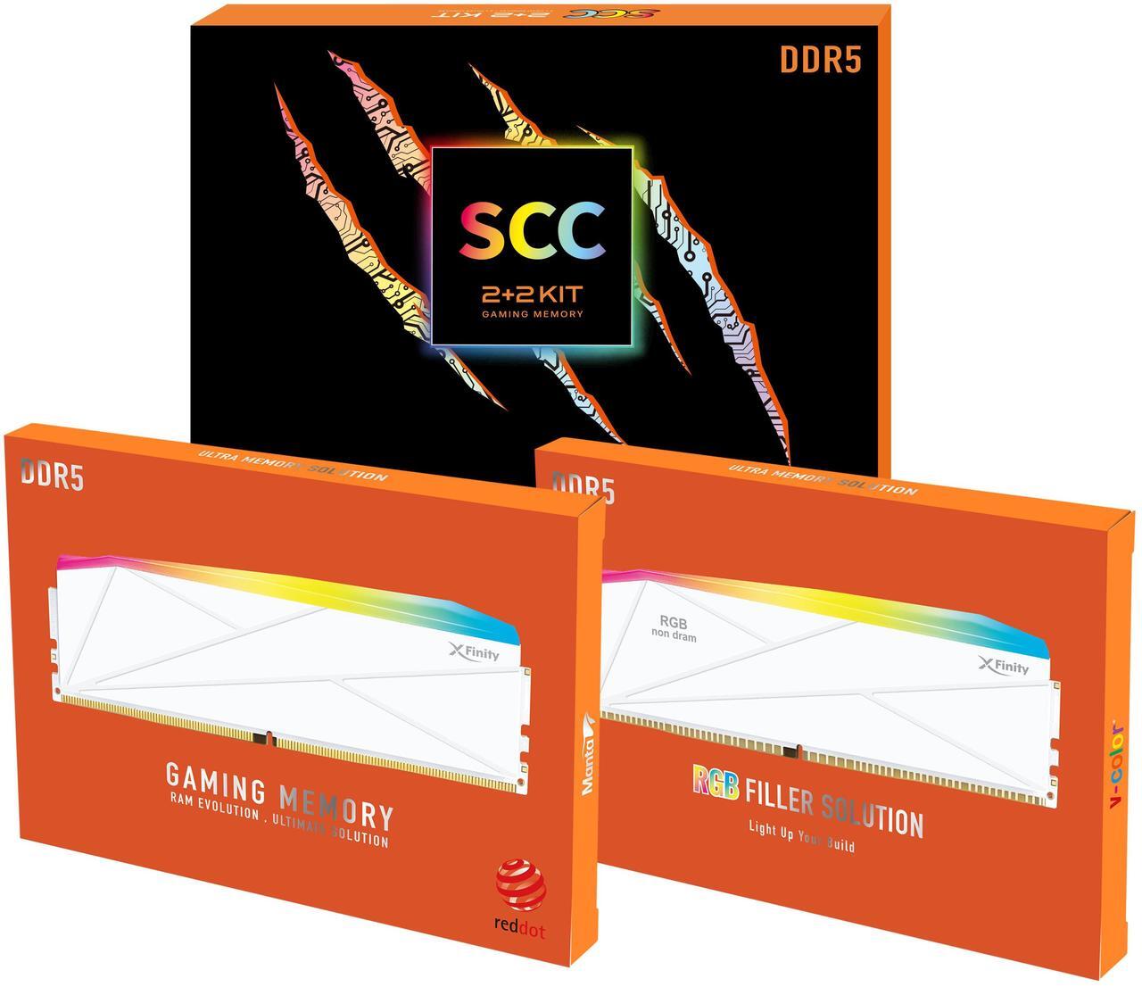 Alt view image 5 of 4 - V-COLOR DDR5 SCC 2+2 KIT Manta XFinity 48GB(24GBx2) 7600MHz with RGB Filler kit CL36 1.4V RGB Gaming Desktop Upgrade RAM Memory Module - White (TMXFL2476836WW-DW)