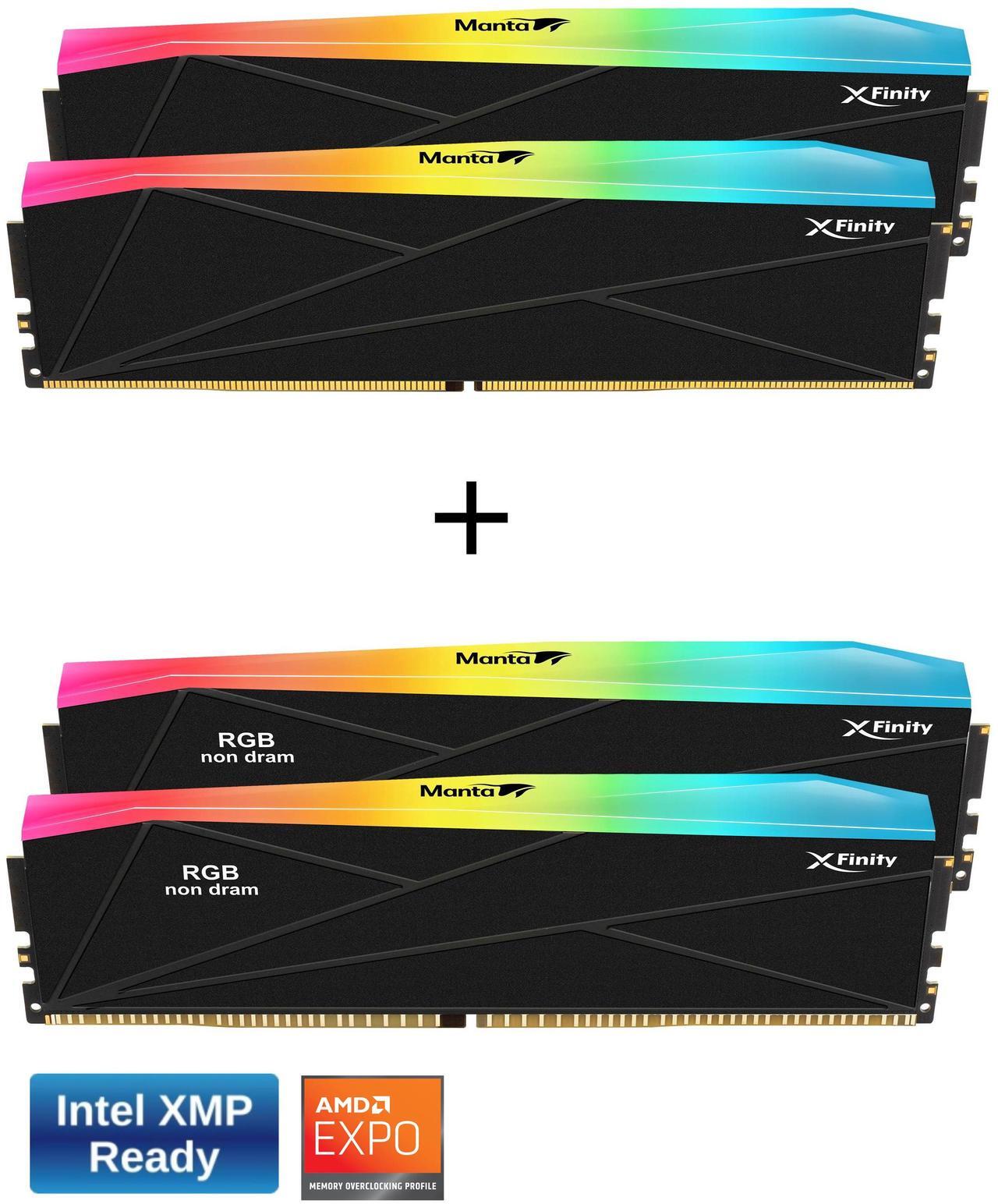 Main image of V-COLOR DDR5 SCC 2+2 KIT Manta XFinity 48GB(24GBx2) 7600MHz with RGB Filler kit CL36 1.4V RGB Gaming Desktop Upgrade RAM Memory Module - Black (TMXFL2476836KW-DK)