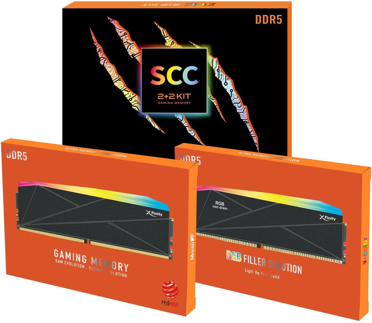 Alt view image 5 of 4 - V-COLOR DDR5 SCC 2+2 KIT Manta XFinity 48GB(24GBx2) 7600MHz with RGB Filler kit CL36 1.4V RGB Gaming Desktop Upgrade RAM Memory Module - Black (TMXFL2476836KW-DK)