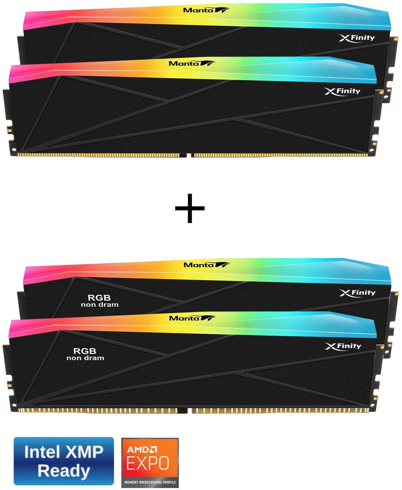 Main image of V-COLOR DDR5 SCC 2+2 KIT Manta XFinity 48GB(24GBx2) 8000MHz with RGB Filler kit CL38 1.4V RGB Gaming Desktop Upgrade RAM Memory Module - Black (TMXFL2480838KW-DK)