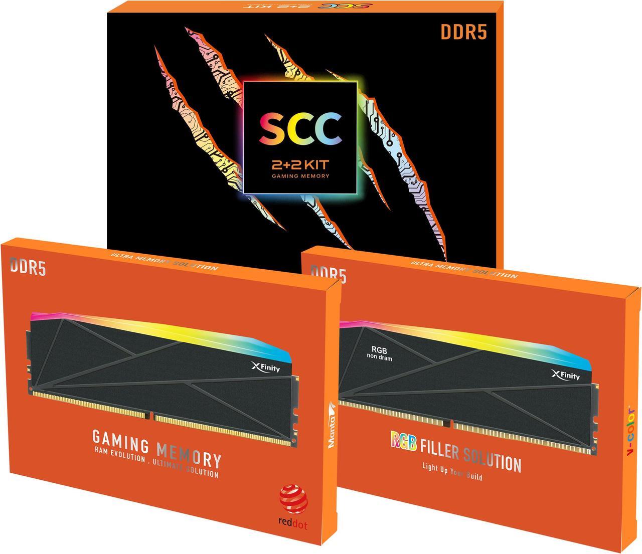 Alt view image 5 of 4 - V-COLOR DDR5 SCC 2+2 KIT Manta XFinity 48GB(24GBx2) 8000MHz CUDIMM with RGB Filler kit CL38 1.4V RGB Gaming Desktop Upgrade RAM Memory Module - Black/Silver (TMXFCL2480838KS-DK)