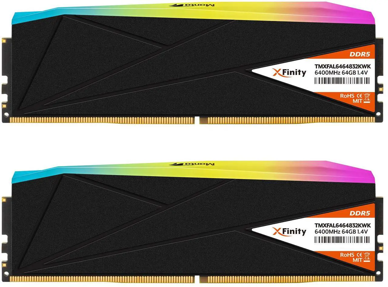 Alt view image 2 of 4 - V-COLOR DDR5 Manta XFinity 128GB(64GBx2) 6400MHz CL32 1.4V AMD EXPO SK HYNIX ORIGINAL IC RGB Gaming Desktop Upgrade RAM Memory Module  Black(TMXFAL6464832KWK)