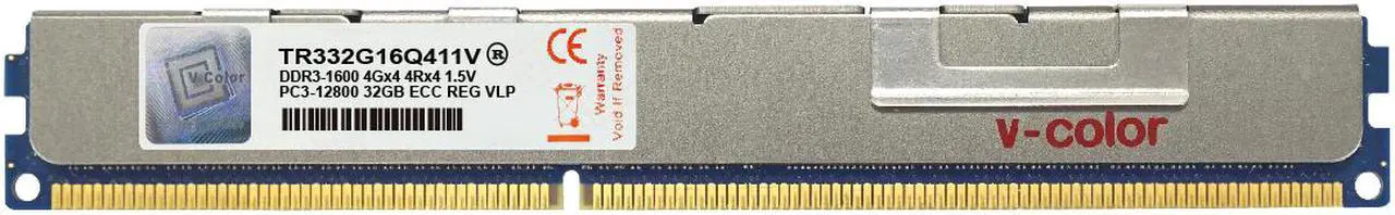 Main image of v-color 32GB DDR3 SDRAM VLP ECC Registered DIMM DDR3 1600MHz(PC3-12800) SK Hynix IC Server Memory Model TR332G16Q411V