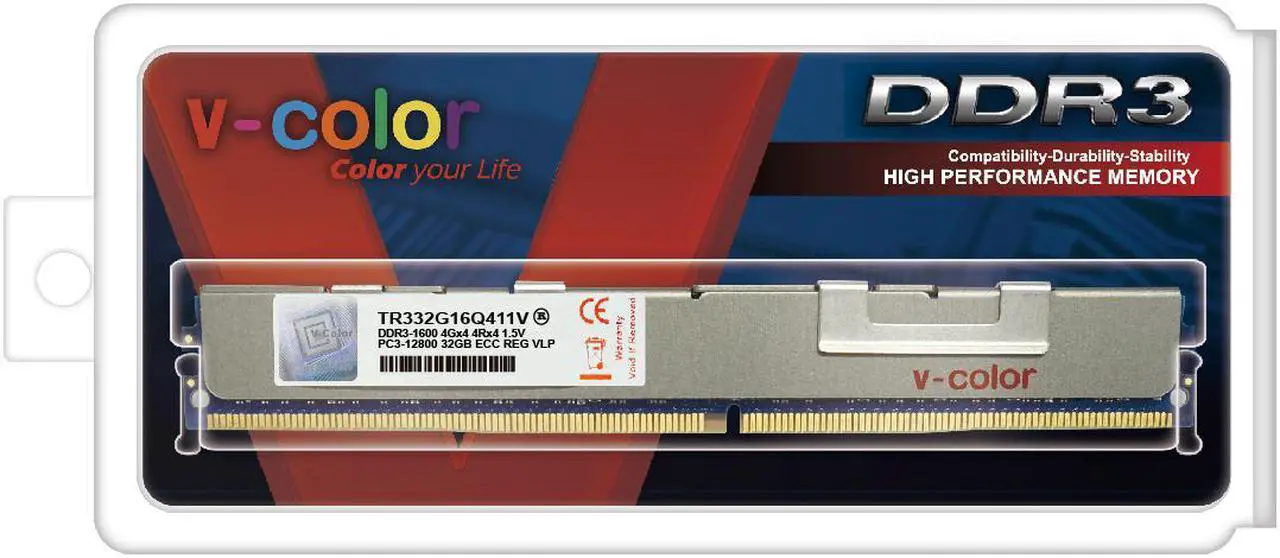 Alt view image 3 of 3 - v-color 32GB DDR3 SDRAM VLP ECC Registered DIMM DDR3 1600MHz(PC3-12800) SK Hynix IC Server Memory Model TR332G16Q411V
