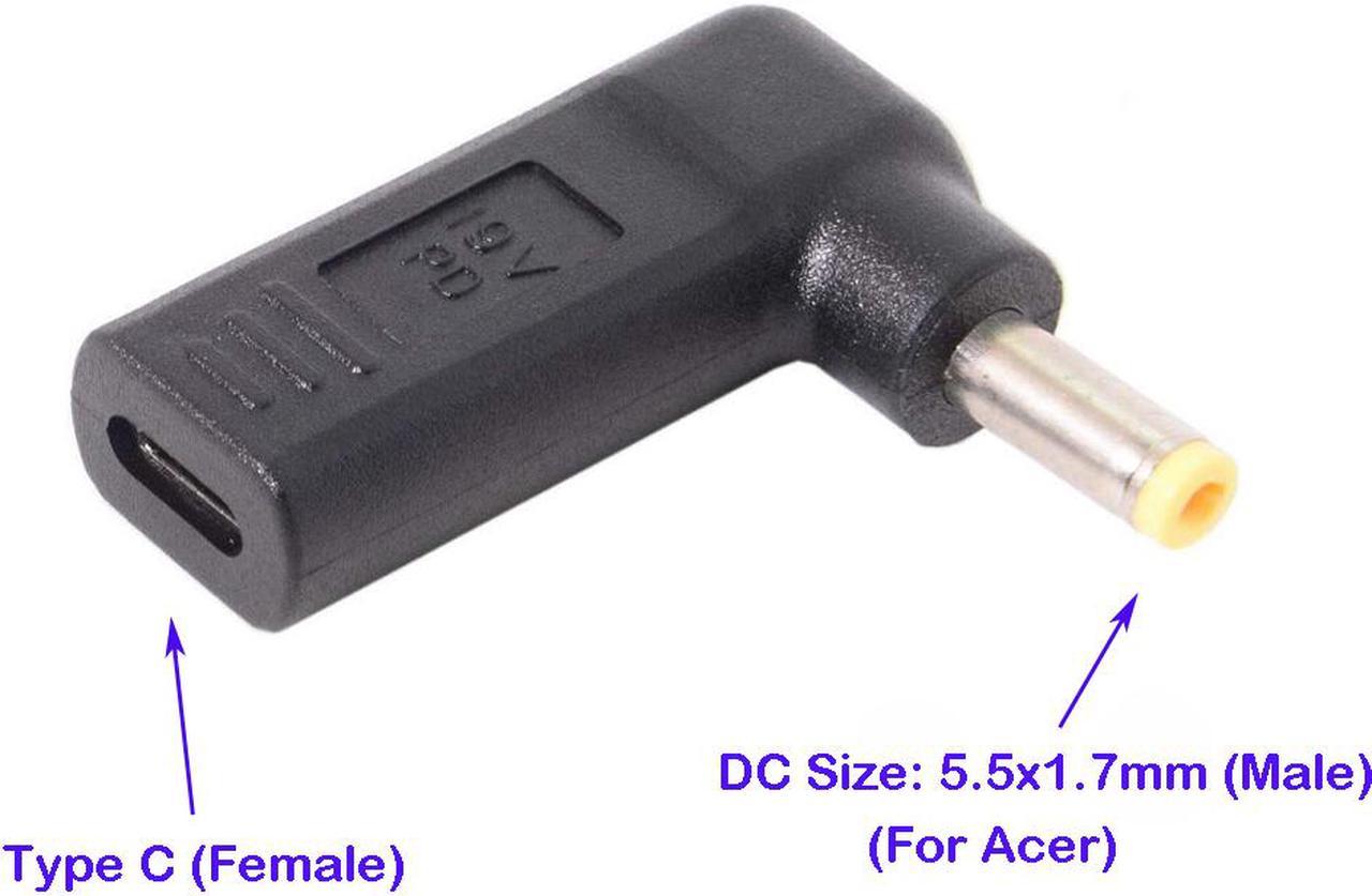 PD Adapter USB Type C Female to DC 5.5x1.7mm Laptop Adapter Tip Converter for Acer Laptops with 5.5mm 1.7mm DC Tip