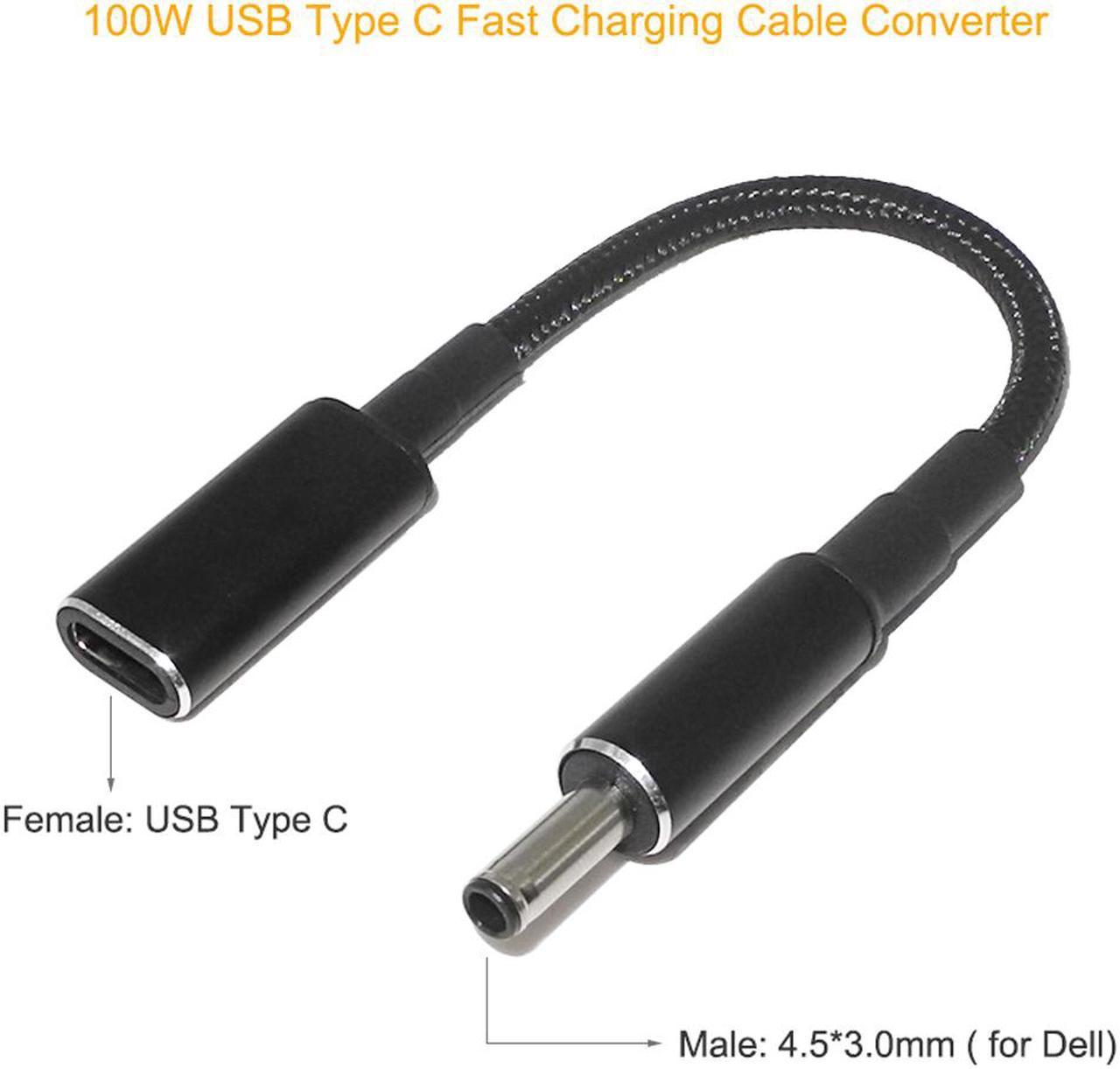 100W USB C Type-C Female to 4.5mm 3.0mm DC Tip PD Power Cable for Dell 90W or Below Laptop Chargers