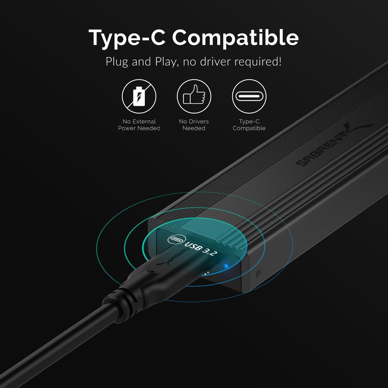 Alt view image 7 of 20 - SABRENT USB 3.2 Type-C Tool-Free Enclosure for M.2 PCIe NVMe and SATA SSDs (EC-SNVE)