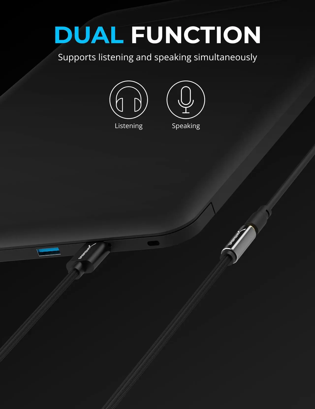 Alt view image 3 of 13 - SABRENT USB Type-A to 3.5mm Dual Function Audio Jack Active Adapter 20" Cable (CB-UA35)