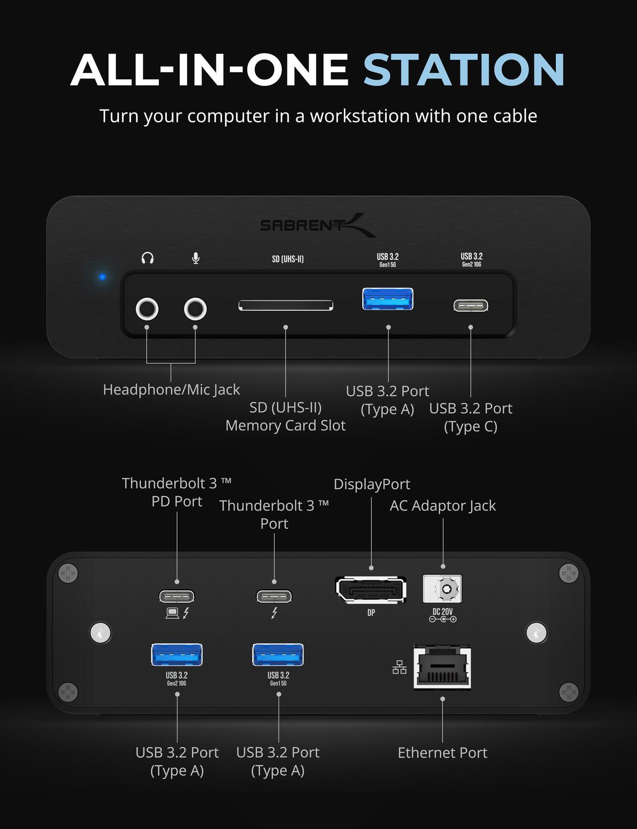 Alt view image 4 of 6 - SABRENT Thunderbolt 3 4TB NVMe SSD Docking Station with DisplayPort, SD Card Reader, Ethernet Port, and Power Delivery (DS-SKRT-D4TB)