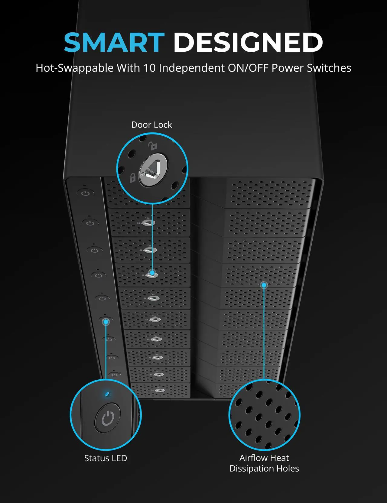 Alt view image 4 of 10 - sabrent 10-bay 3.5? sata hard drive tray-less docking station (usb 3.2 type-c and type-a) (ds-uctb)