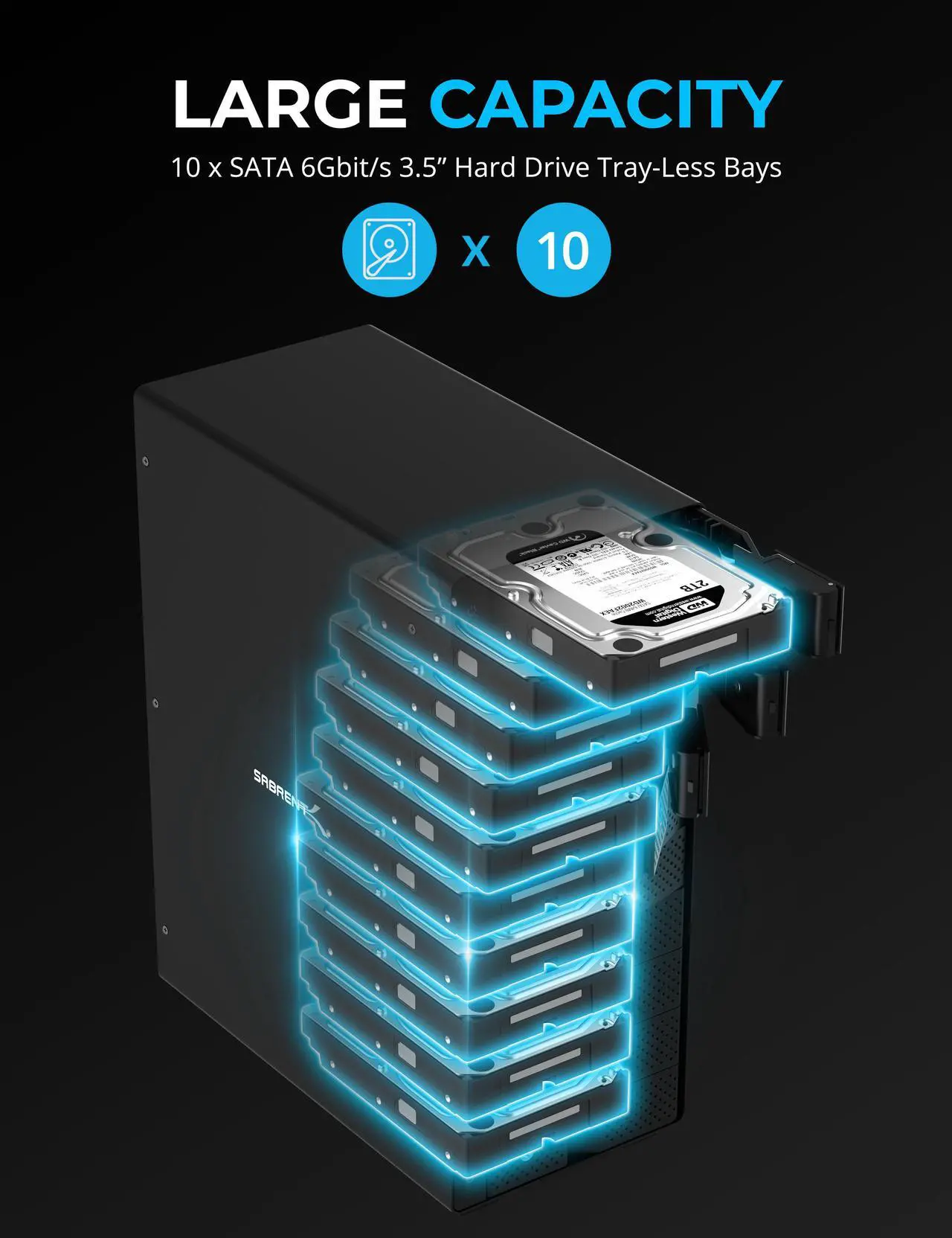 Alt view image 6 of 10 - sabrent 10-bay 3.5? sata hard drive tray-less docking station (usb 3.2 type-c and type-a) (ds-uctb)