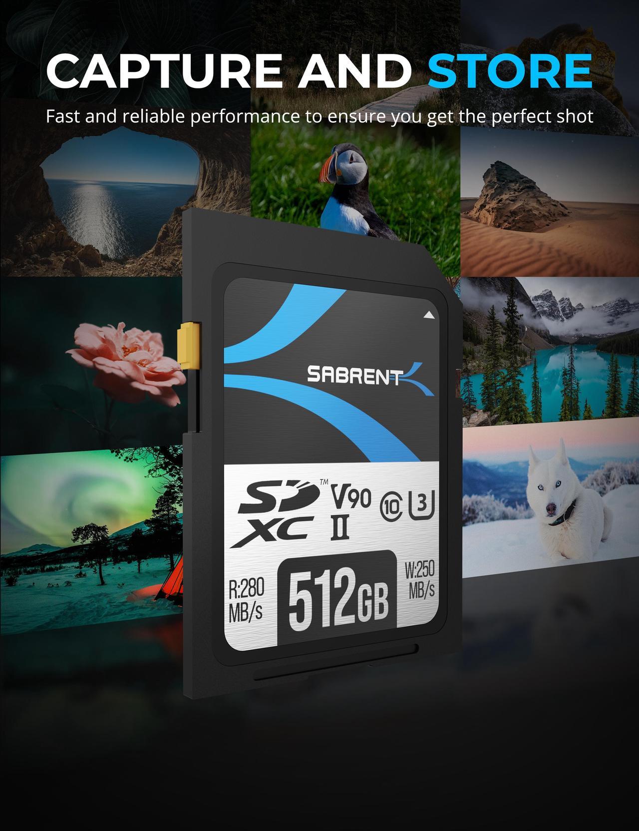 Alt view image 3 of 8 - SABRENT Rocket v90 512GB SD UHS-II Memory Card R280MB/s W250MB/s (SD-TL90-512GB)