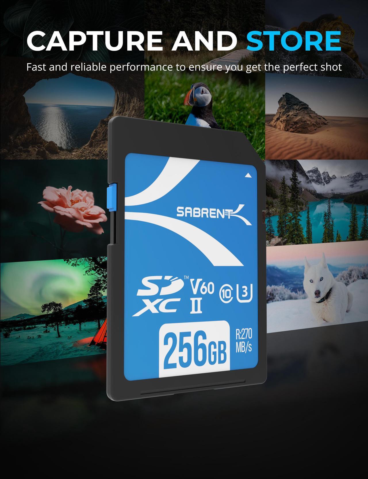 Alt view image 3 of 8 - SABRENT Rocket V60 256GB SD UHS-II Memory Card R270MB/s W170MB/s (SD-TL60-256GB)