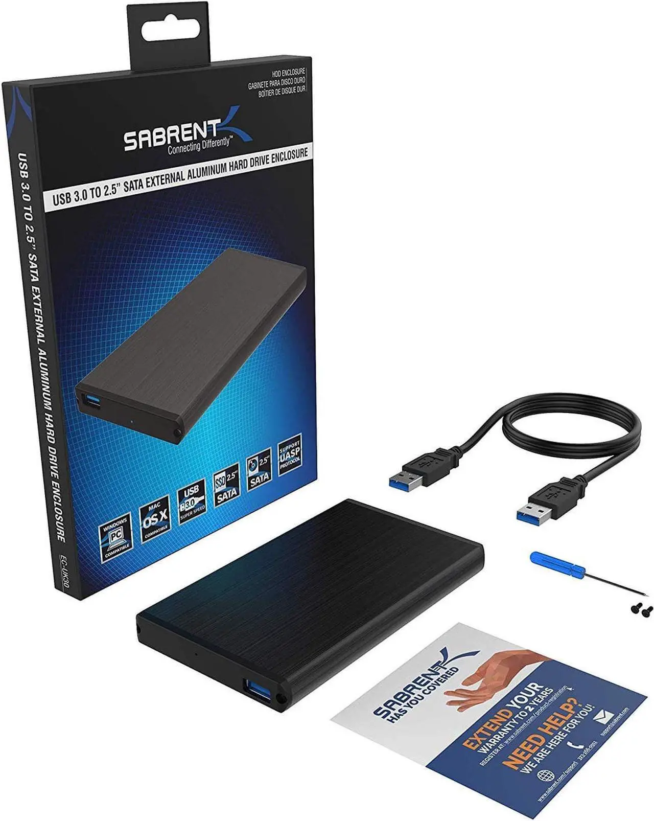 Alt view image 6 of 20 - Sabrent USB 3.0 to 2.5" SSD/SATA External Hard Drive Aluminum Enclosure, Black (EC-UK30)