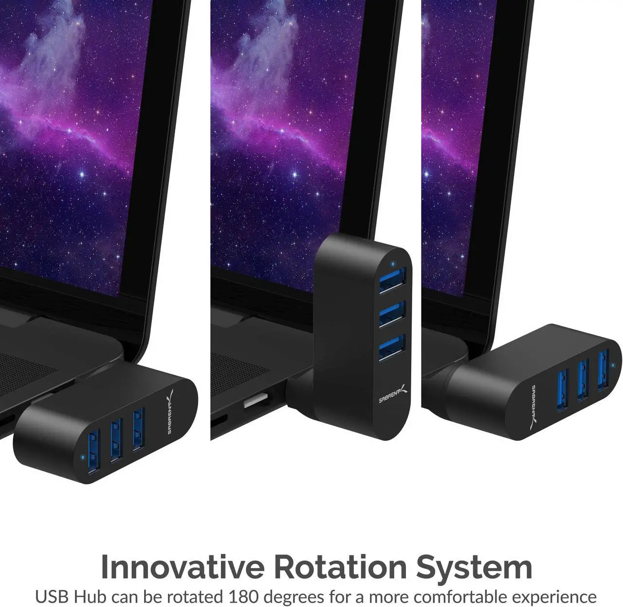 Alt view image 5 of 8 - SABRENT Premium 3 Port Aluminum Mini USB 3.0 Hub [90°/180° Degree Rotatable] (HB-R3MB)