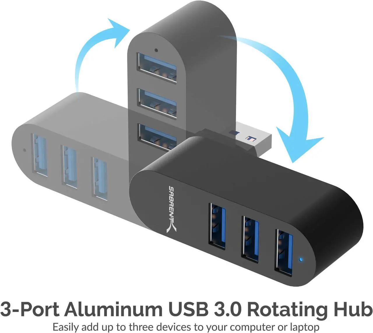 Alt view image 3 of 8 - SABRENT Premium 3 Port Aluminum Mini USB 3.0 Hub [90°/180° Degree Rotatable] (HB-R3MB)