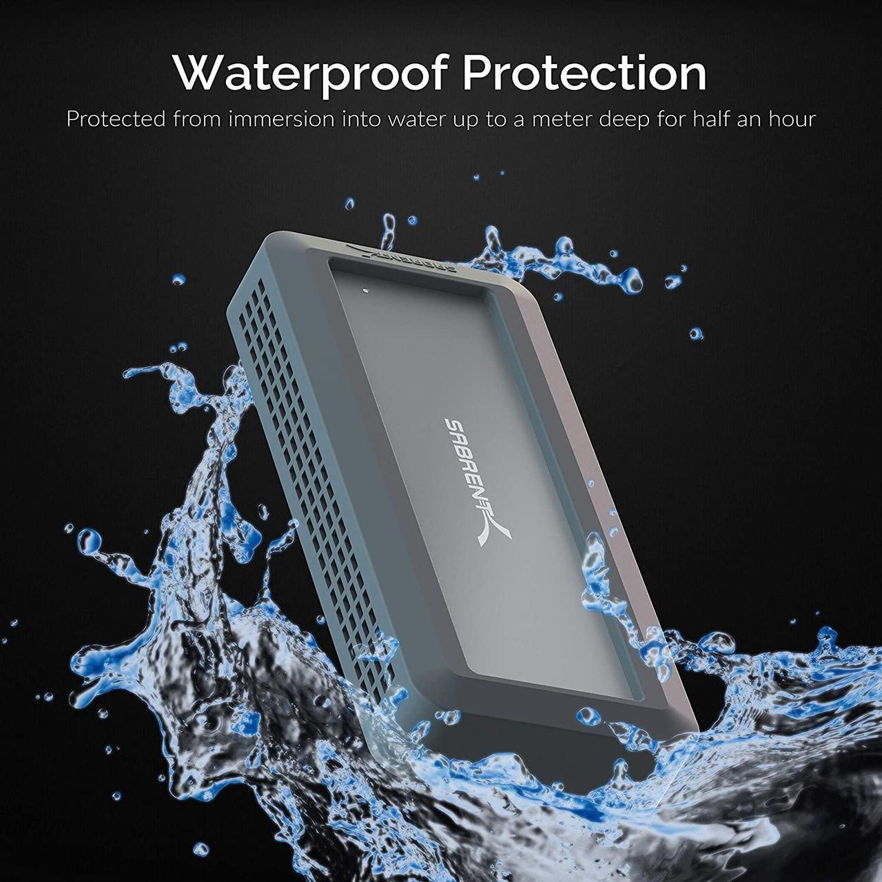 Alt view image 6 of 9 - SABRENT Rocket Nano Rugged 1TB USB 3.2 10Gb/s External Aluminum Waterproof [IP67] SSD with Bumper Guard in Grey (SB-1TB-NAWP)