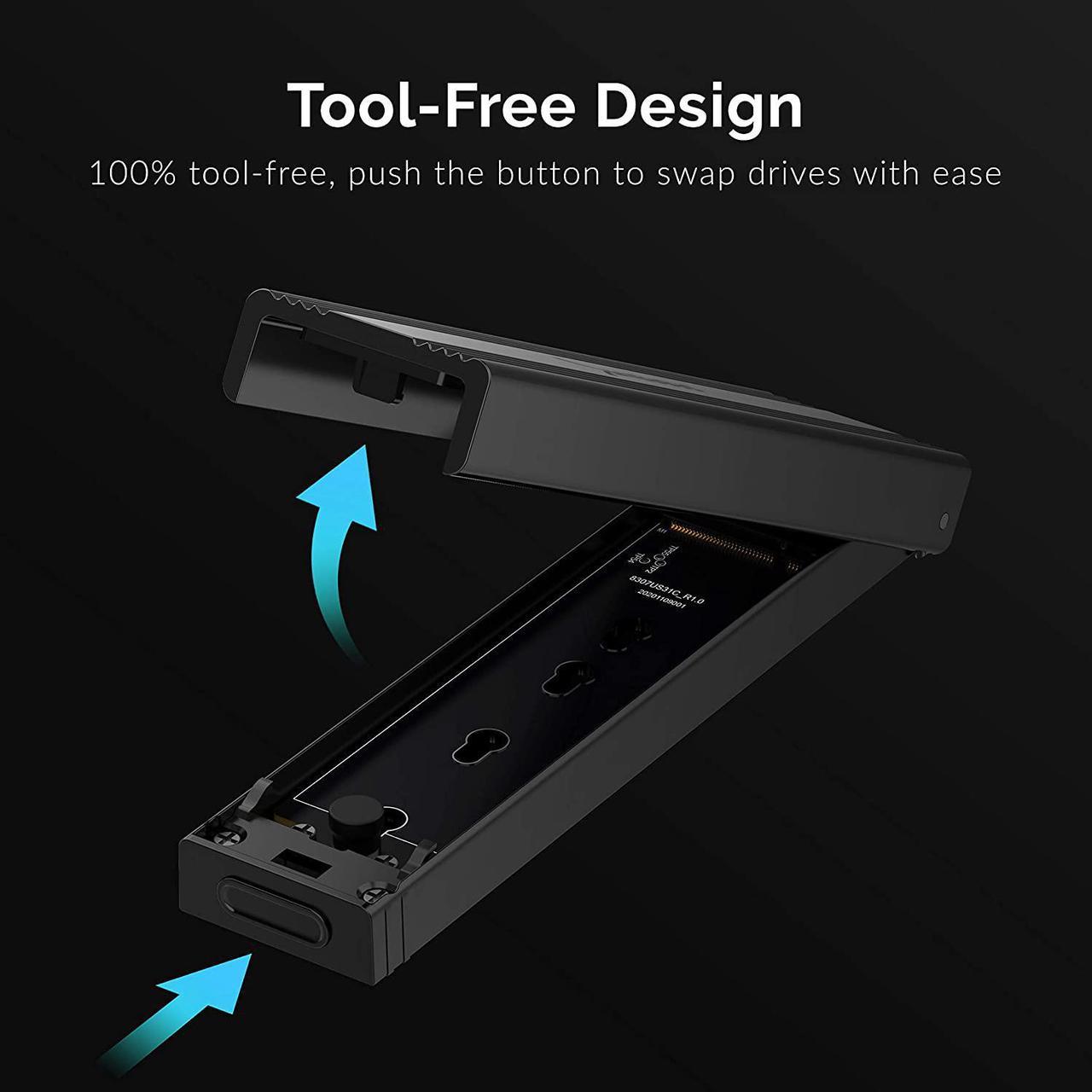 Alt view image 4 of 20 - SABRENT USB 3.2 Type-C Tool-Free Enclosure for M.2 PCIe NVMe and SATA SSDs (EC-SNVE)