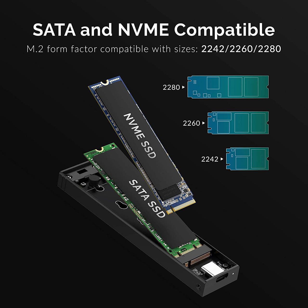 Alt view image 3 of 20 - SABRENT USB 3.2 Type-C Tool-Free Enclosure for M.2 PCIe NVMe and SATA SSDs (EC-SNVE)