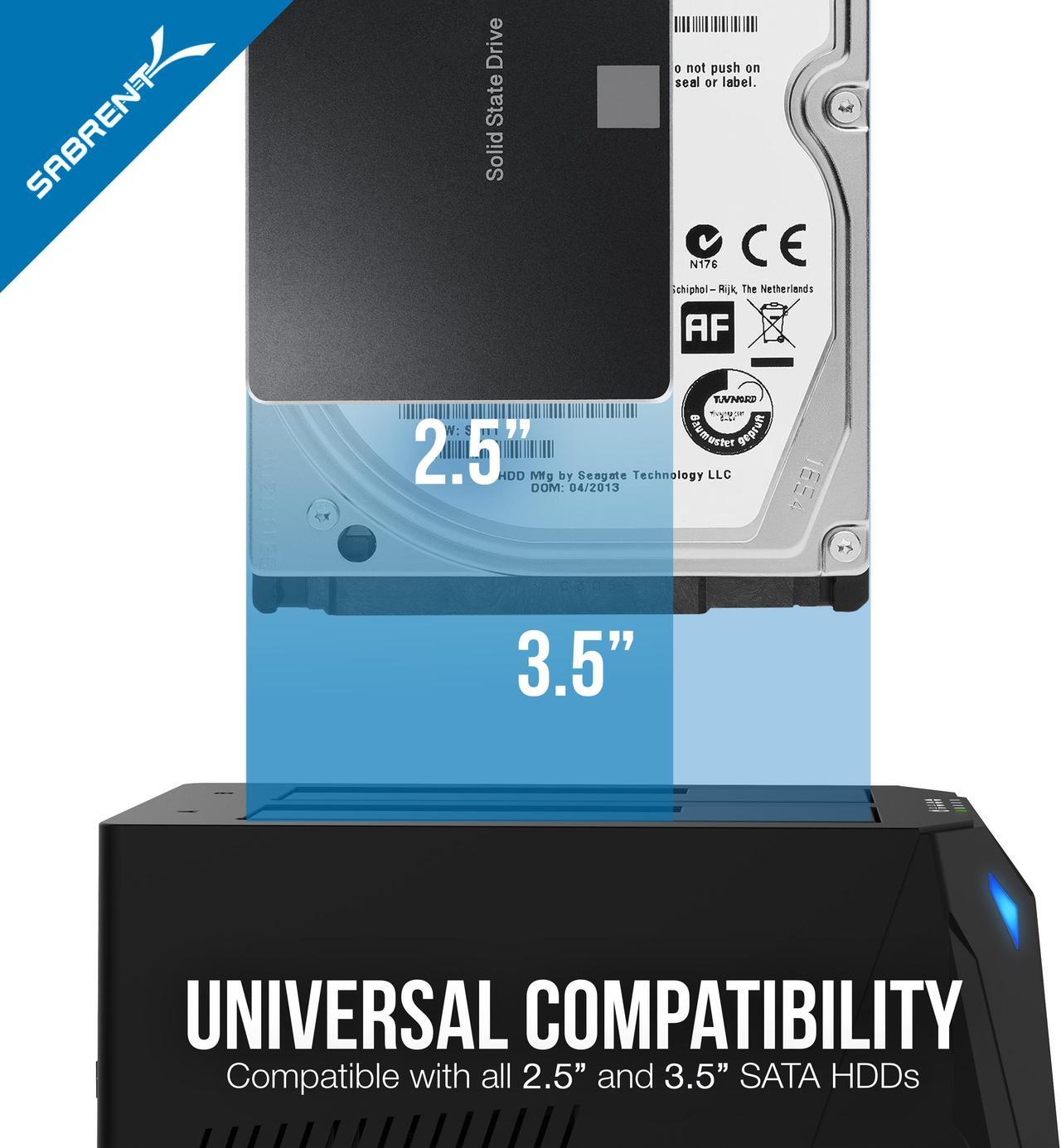 Alt view image 6 of 7 - SABRENT EC-HD2B 2.5" & 3.5" Black SATA I/II/III USB 3.0 USB 3.0 to SATA I/II/III Dual Bay External Hard Drive Docking Station for 2.5 or 3.5in HDD, SSD