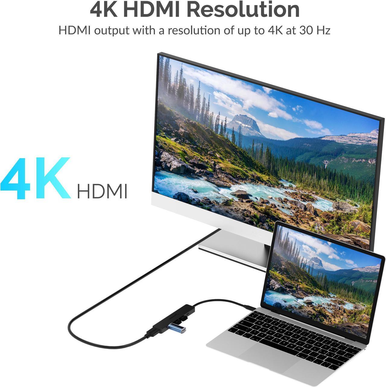 Alt view image 3 of 14 - SABRENT Multi-Port USB Type-C Hub with 4k HDMI | Power Delivery (60 Watts) | 1 USB 3.0 Port | 2 USB 2.0 Ports (HB-TC5P)