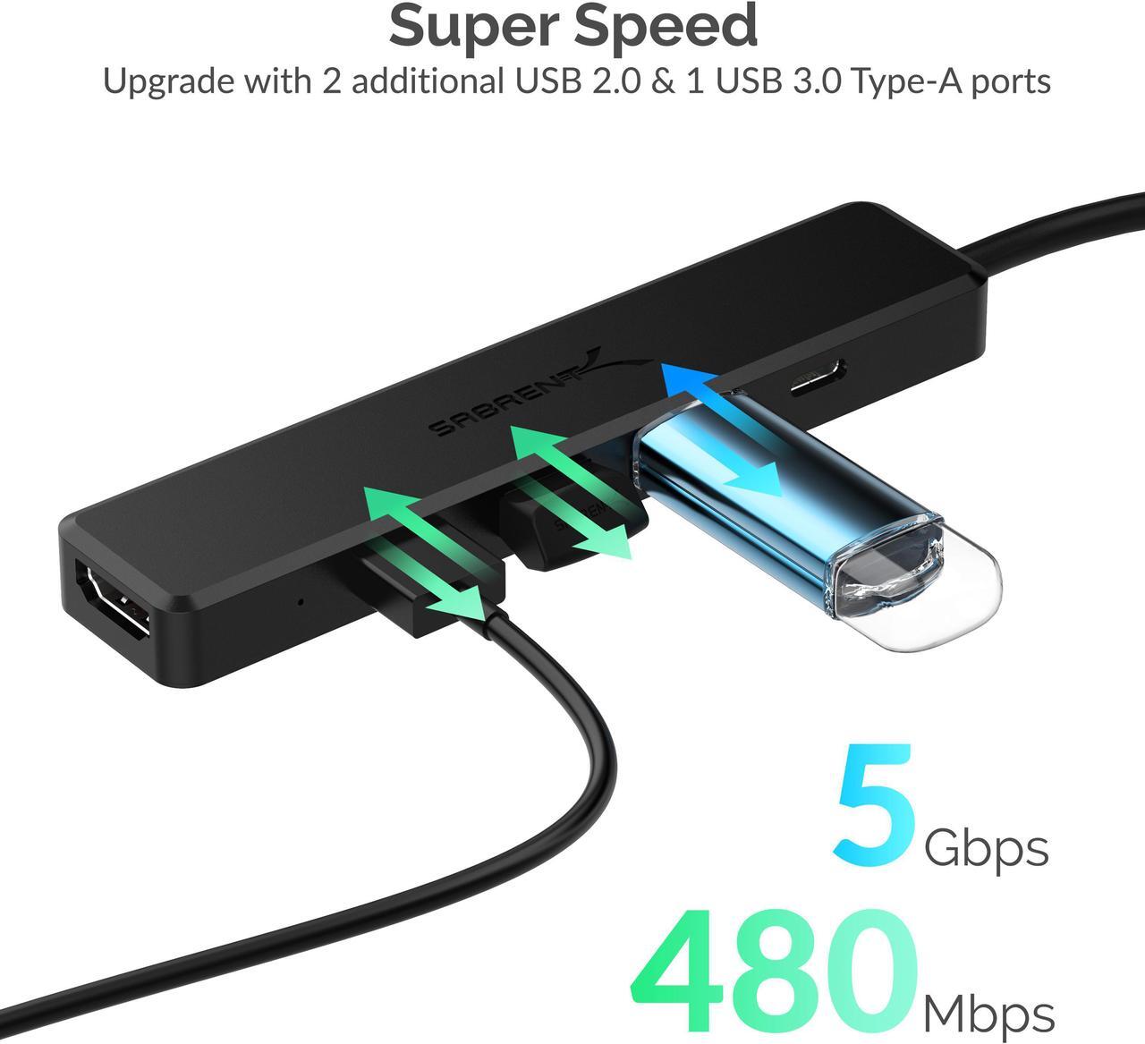 Alt view image 4 of 14 - SABRENT Multi-Port USB Type-C Hub with 4k HDMI | Power Delivery (60 Watts) | 1 USB 3.0 Port | 2 USB 2.0 Ports (HB-TC5P)