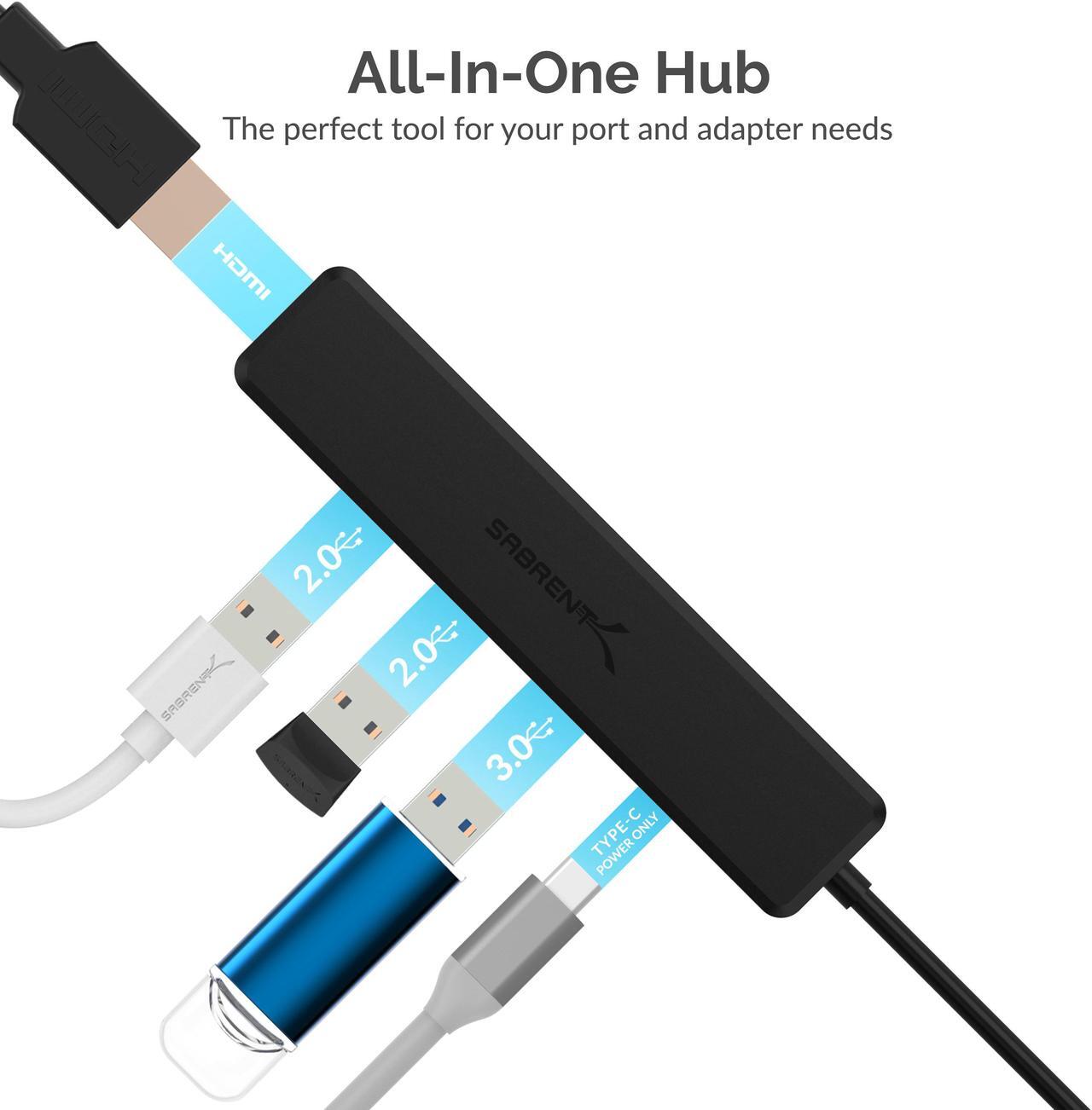 Alt view image 5 of 14 - SABRENT Multi-Port USB Type-C Hub with 4k HDMI | Power Delivery (60 Watts) | 1 USB 3.0 Port | 2 USB 2.0 Ports (HB-TC5P)