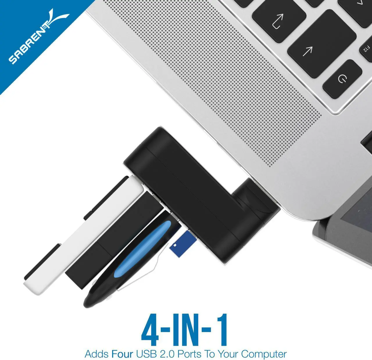 Alt view image 3 of 20 - Sabrent 4-Port USB 2.0 Hub [90°/180° Degree Rotatable] (HB-UMN4)