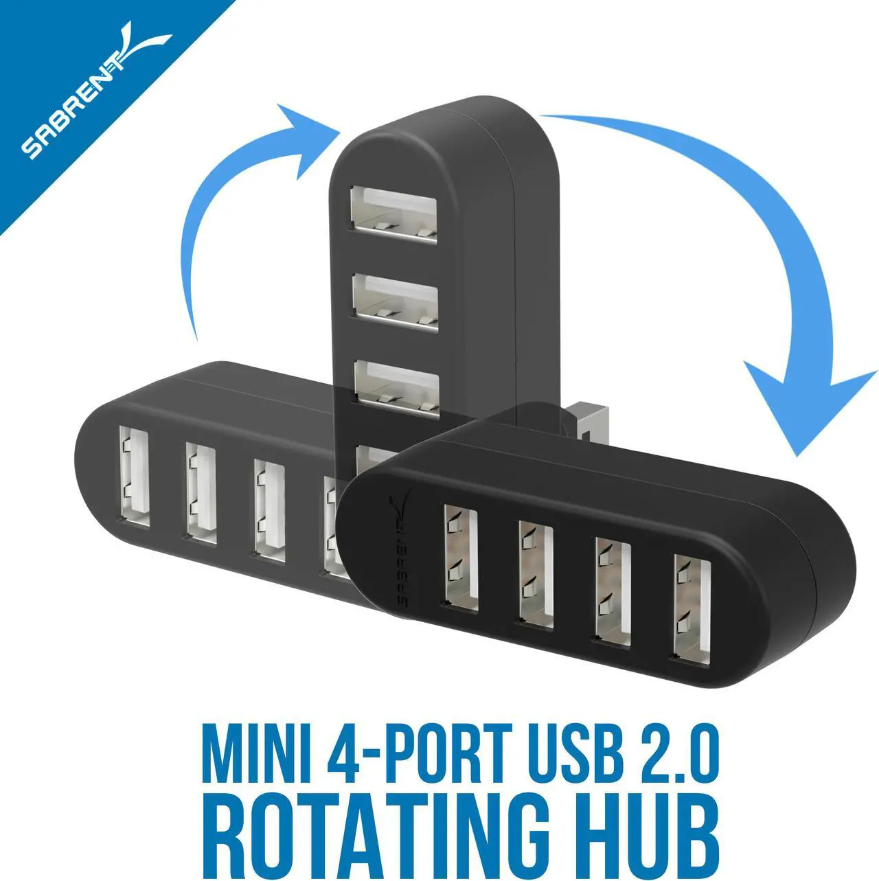 Alt view image 2 of 20 - Sabrent 4-Port USB 2.0 Hub [90°/180° Degree Rotatable] (HB-UMN4)