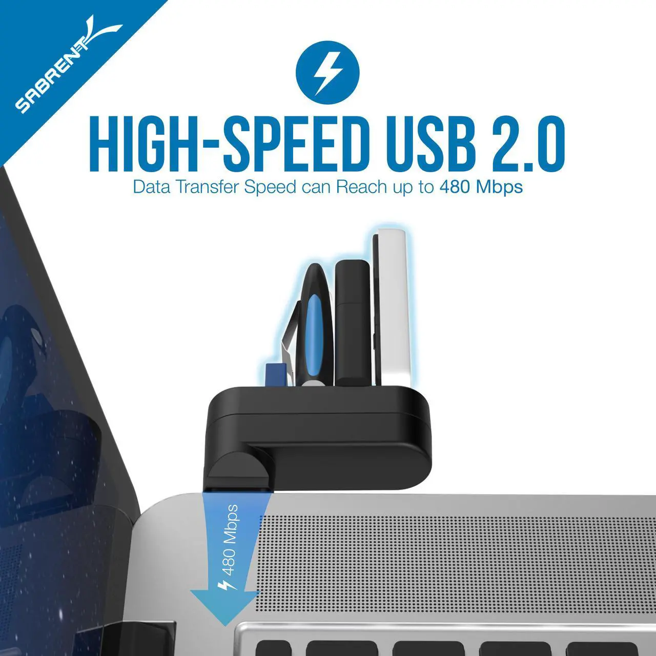 Alt view image 6 of 20 - Sabrent 4-Port USB 2.0 Hub [90°/180° Degree Rotatable] (HB-UMN4)