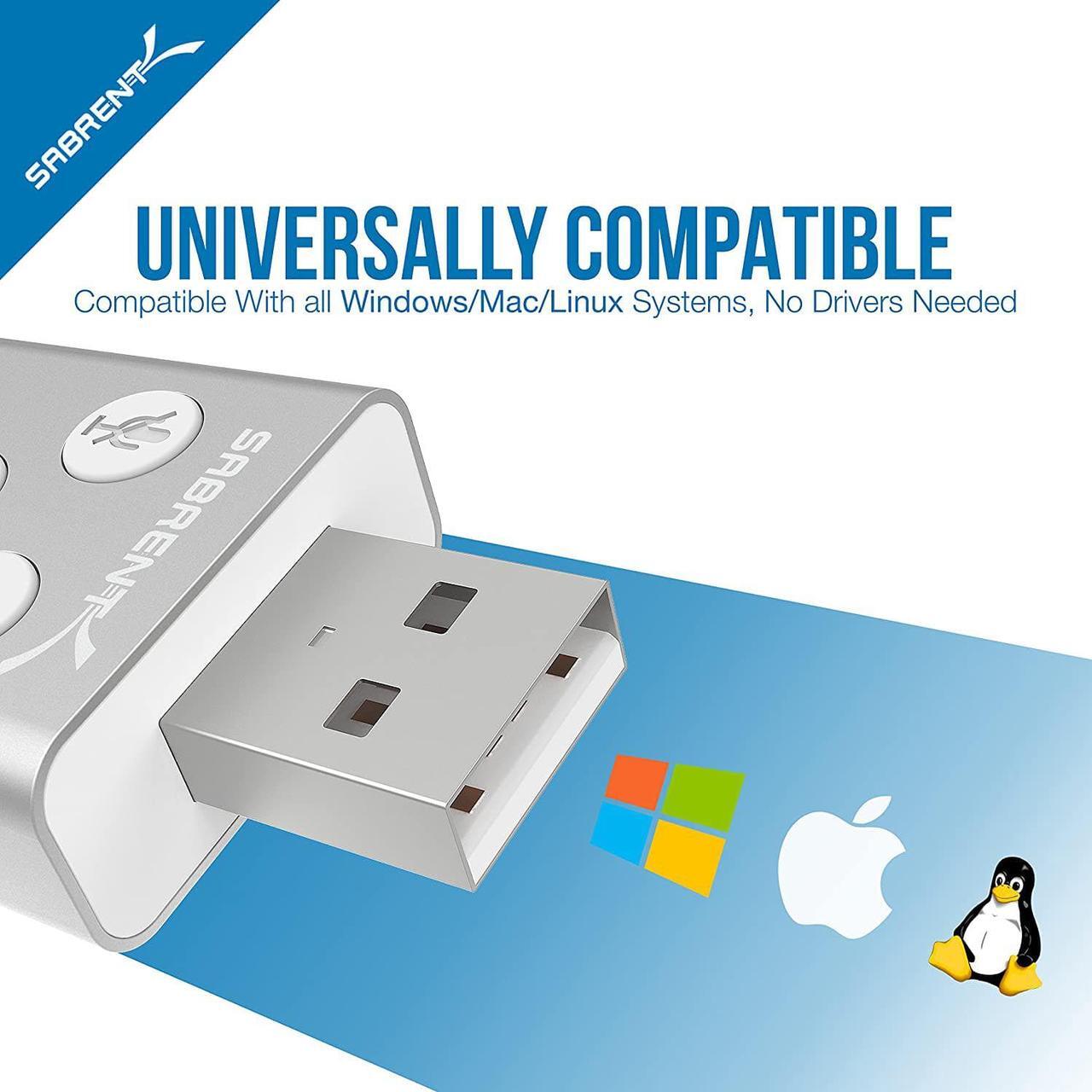 Alt view image 6 of 11 - SABRENT Aluminum USB External 3D Stereo Sound Adapter for Windows and Mac. Plug and Play No Drivers Needed. [Silver] (AU-DDAS)