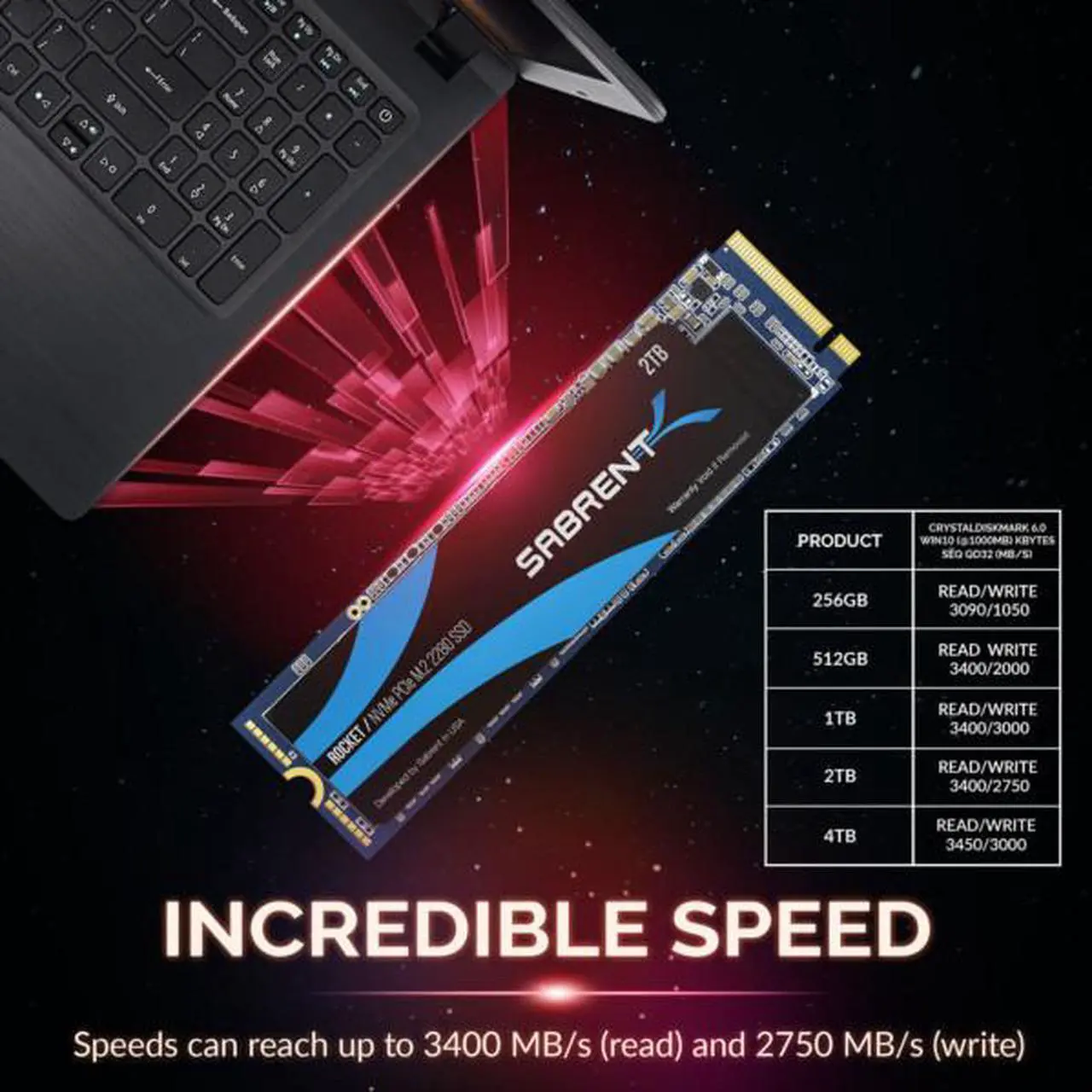 Alt view image 7 of 7 - SABRENT 2TB Rocket NVMe PCIe M.2 2280 Internal SSD High Performance Solid State Drive (SB-ROCKET-2TB)