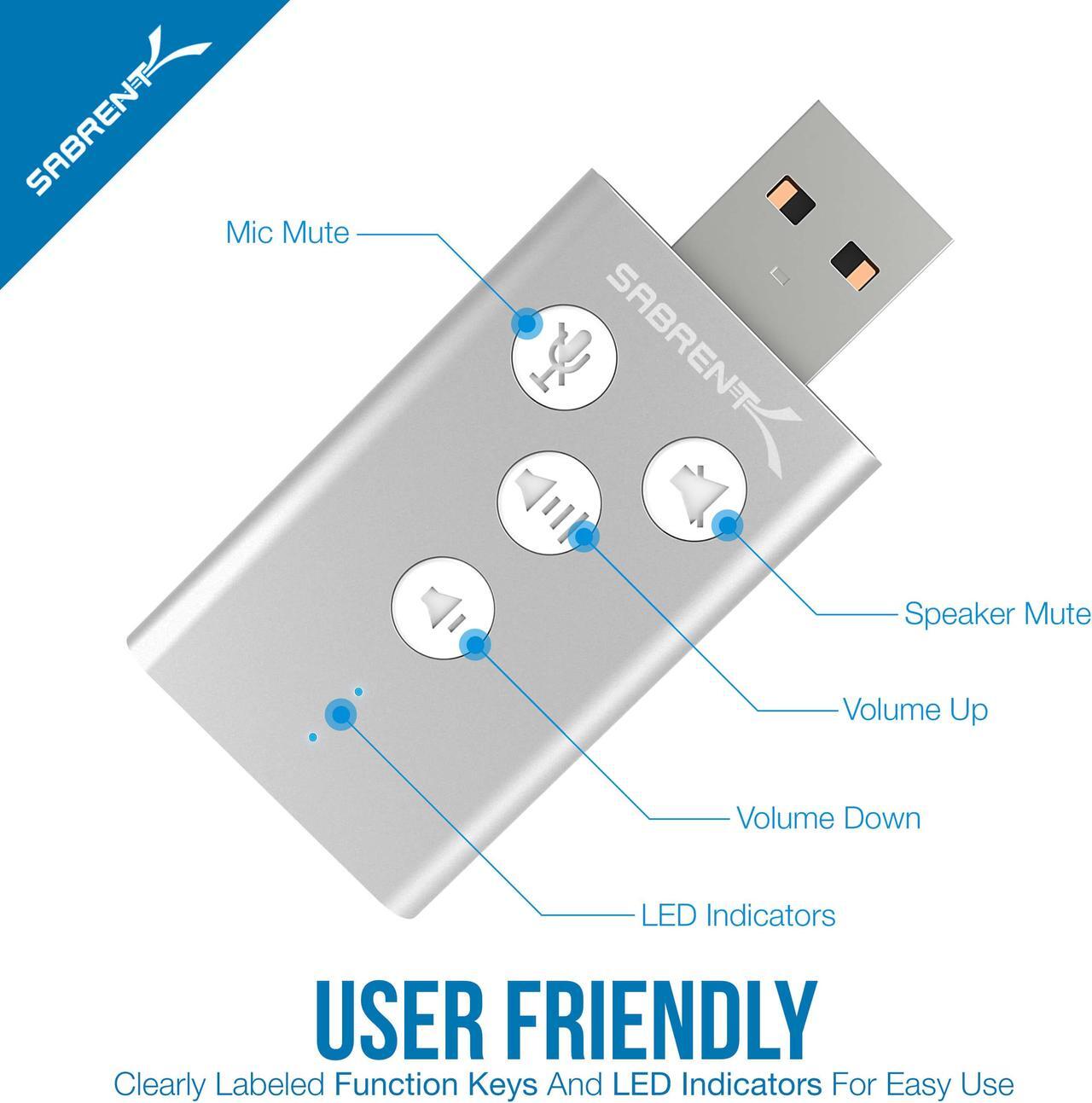 Alt view image 5 of 11 - SABRENT Aluminum USB External 3D Stereo Sound Adapter for Windows and Mac. Plug and Play No Drivers Needed. [Silver] (AU-DDAS)