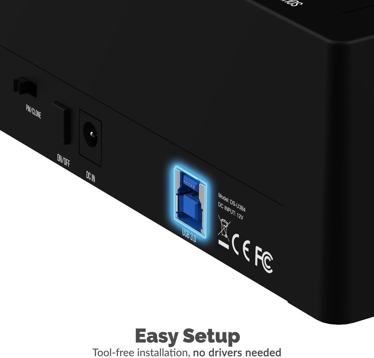 Alt view image 6 of 20 - Sabrent 4-Bay USB 3.0 SATA 2.5in/3.5in SSD/HDD Docking Station (DS-U3B4)