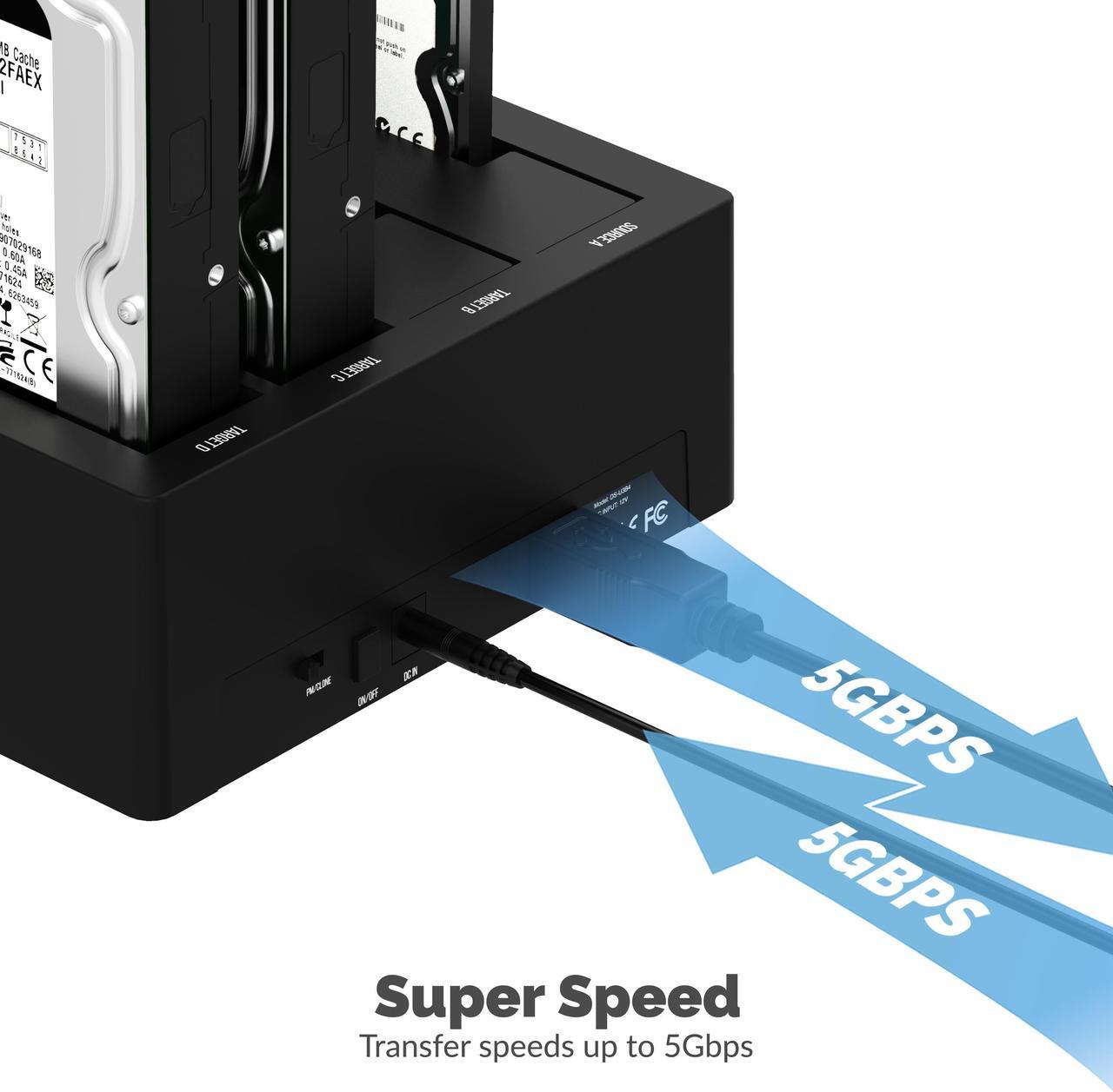 Alt view image 7 of 20 - Sabrent 4-Bay USB 3.0 SATA 2.5in/3.5in SSD/HDD Docking Station (DS-U3B4)