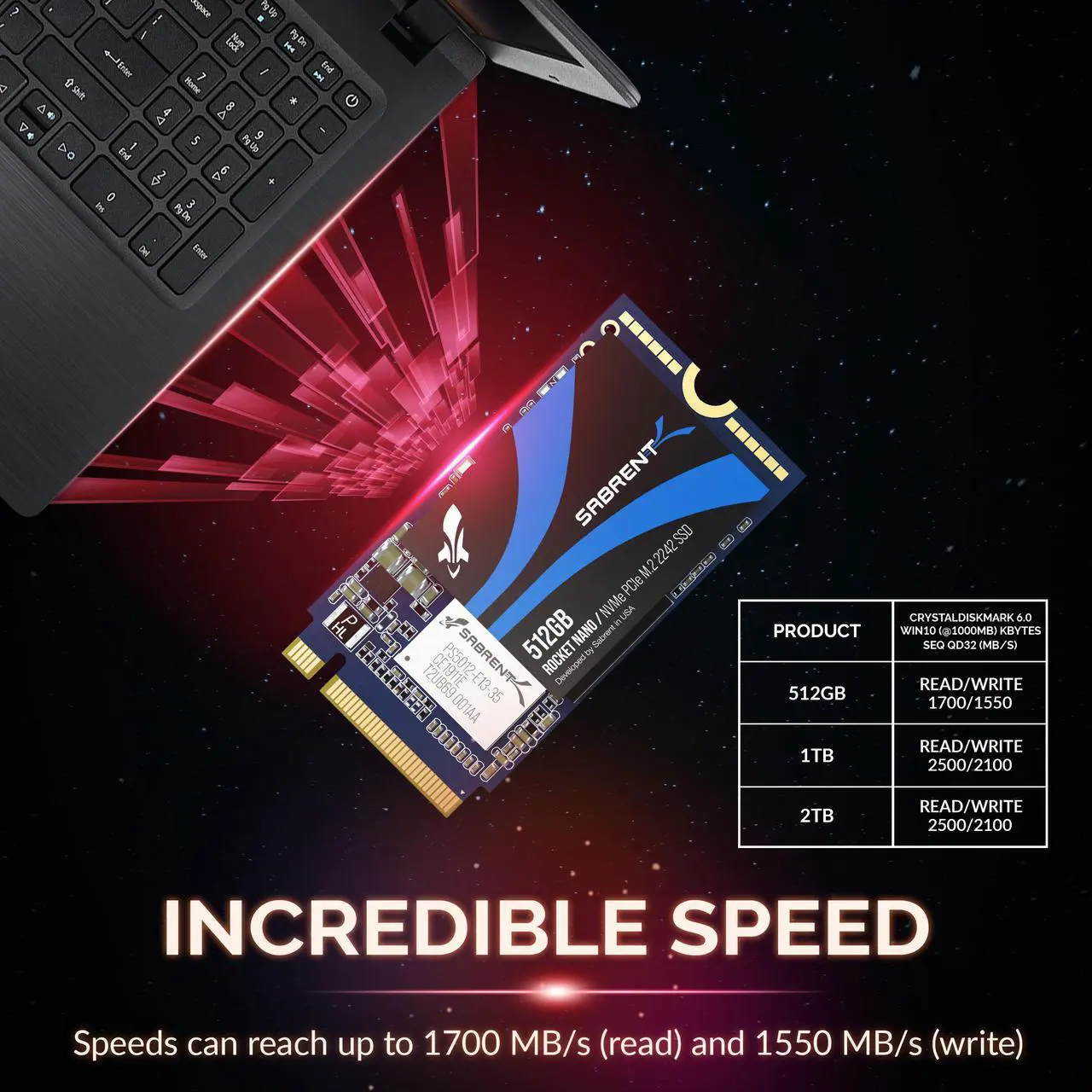Alt view image 5 of 8 - SABRENT 512GB Rocket NVMe PCIe M.2 2242 DRAM-Less Low Power Internal High-Performance SSD (SB-1342-512)