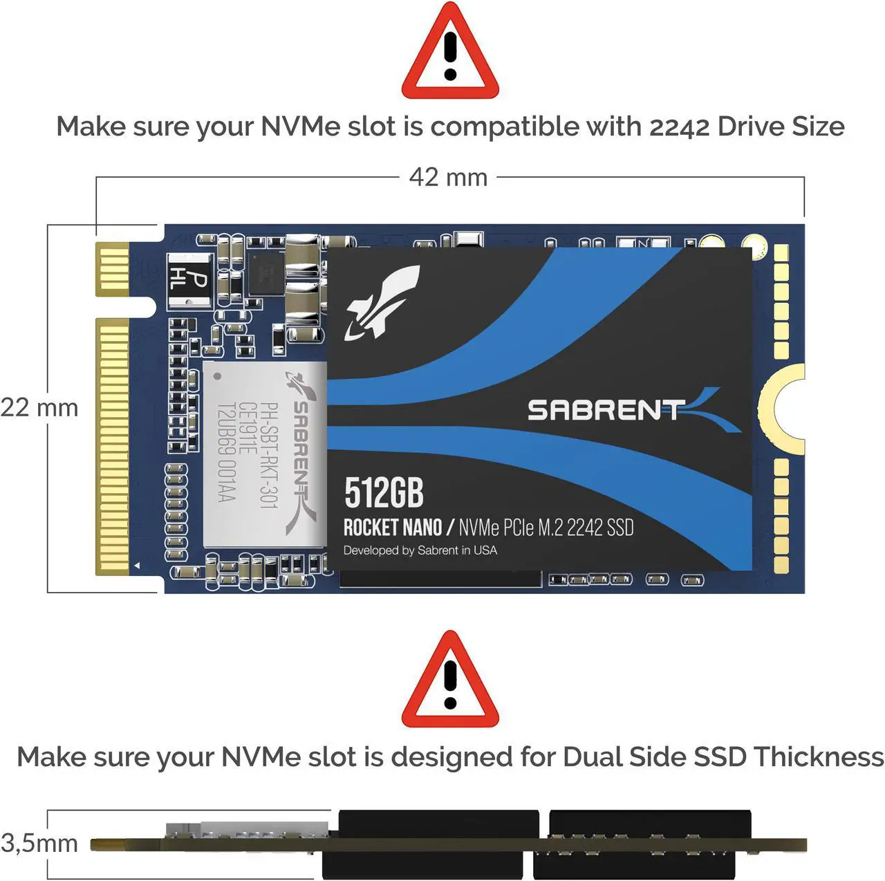 Alt view image 2 of 8 - SABRENT 512GB Rocket NVMe PCIe M.2 2242 DRAM-Less Low Power Internal High-Performance SSD (SB-1342-512)