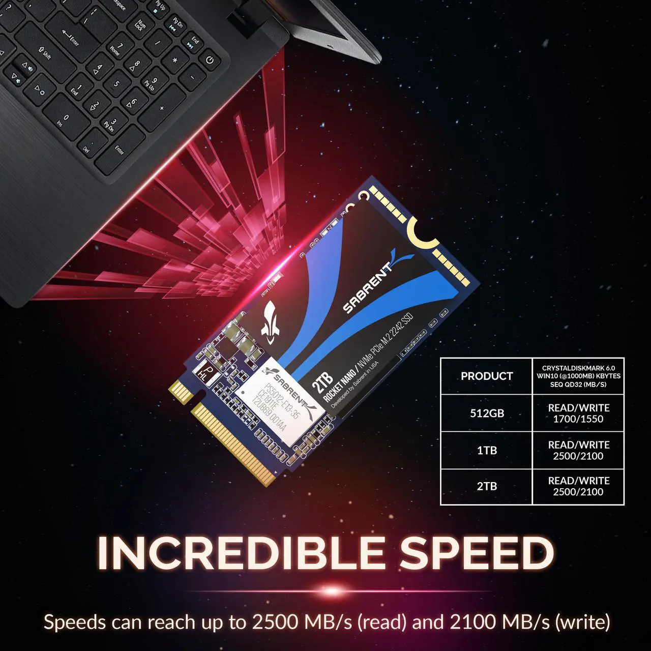 Alt view image 5 of 14 - SABRENT 2TB Rocket NVMe PCIe M.2 2242 DRAM-Less Low Power Internal High Performance SSD (SB-1342-2TB)