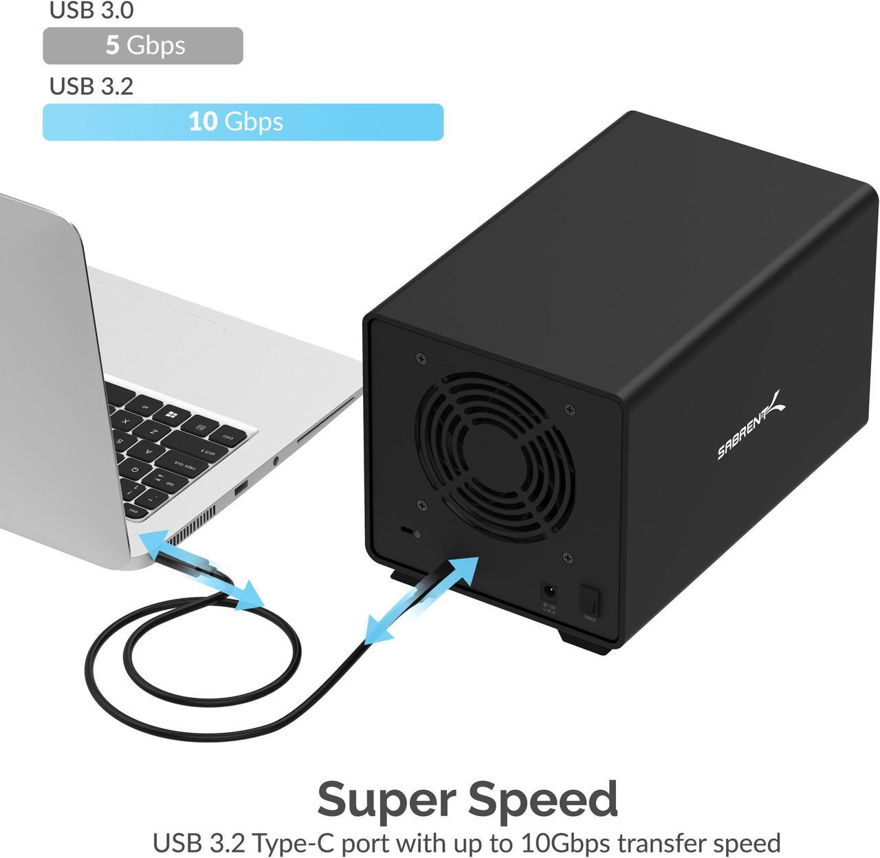 Alt view image 6 of 10 - SABRENT USB 3.2 4-Bay 3.5" SATA Hard Drive Tray-Less Docking Station (DS-SC4B)