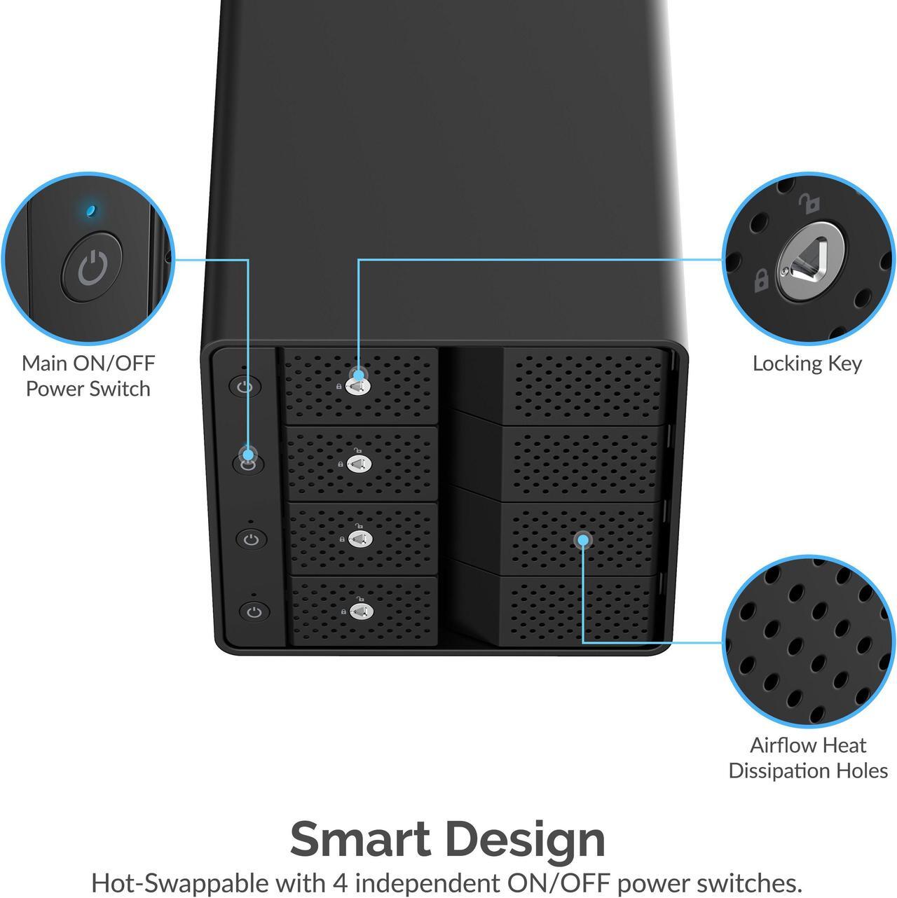 Alt view image 5 of 10 - SABRENT USB 3.2 4-Bay 3.5" SATA Hard Drive Tray-Less Docking Station (DS-SC4B)