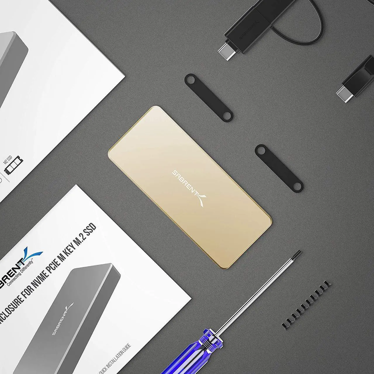 Alt view image 6 of 13 - Sabrent USB Type-C Aluminum Enclosure for M.2 NVMe SSD in Gold (EC-NVME-GLD)