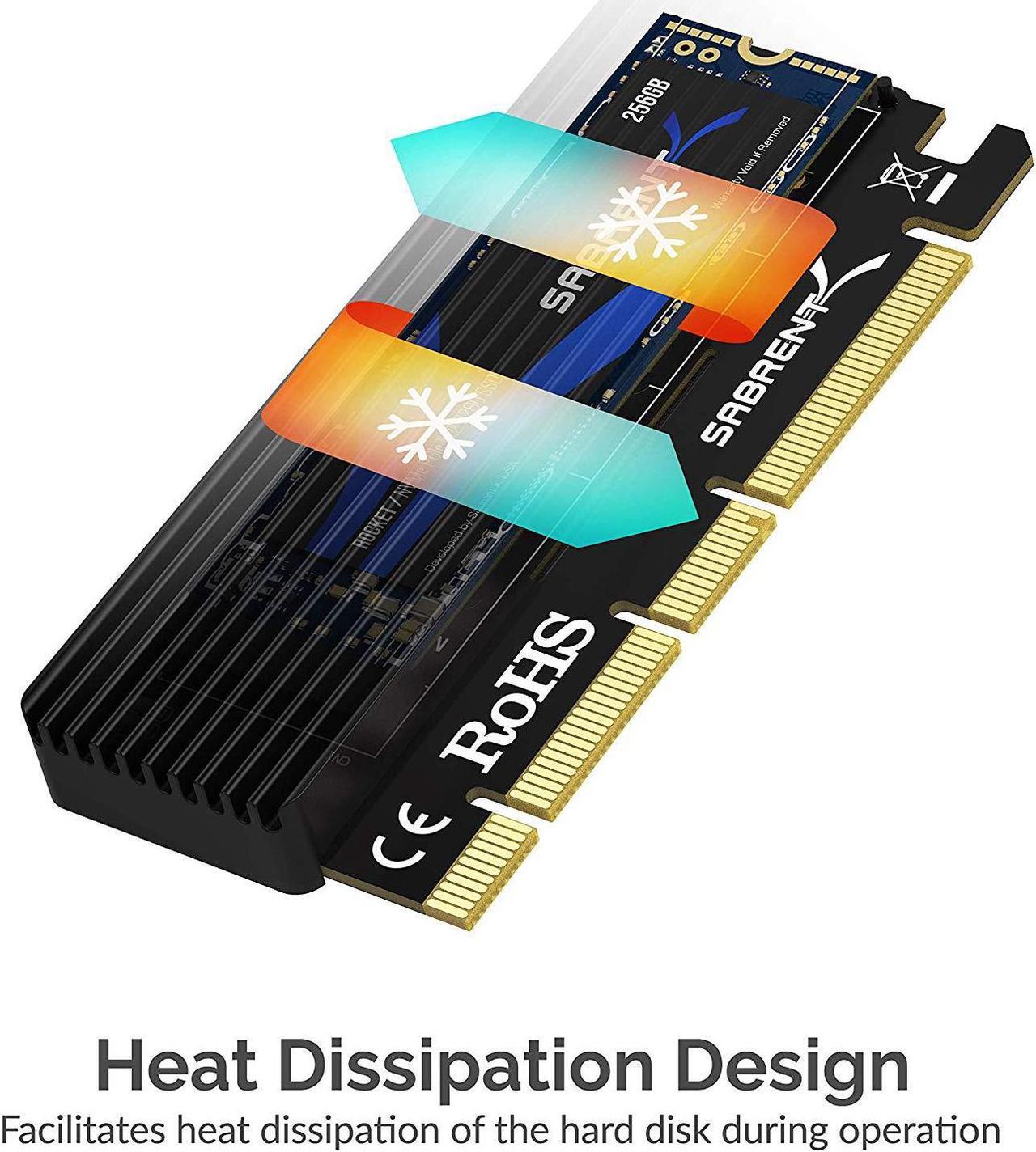 Alt view image 6 of 18 - SABRENT NVMe M.2 SSD to PCIe X16/X8/X4 Card with Aluminum Heat Sink (EC-PCIE)