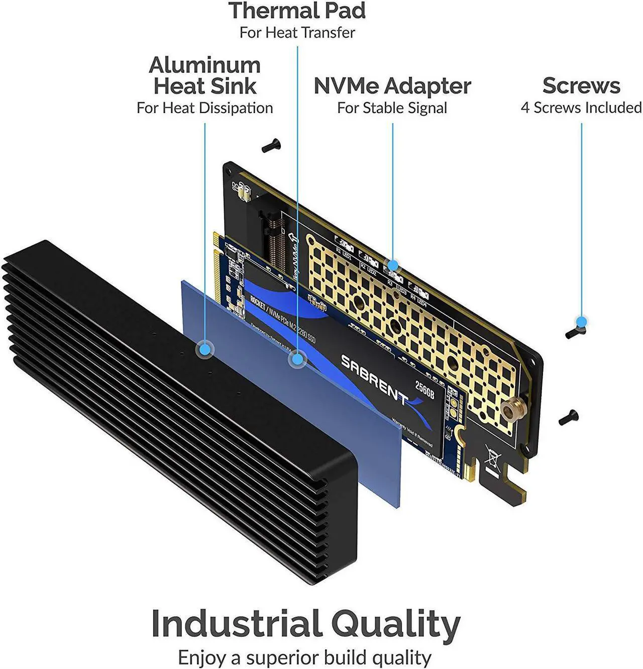 Alt view image 4 of 18 - SABRENT NVMe M.2 SSD to PCIe X16/X8/X4 Card with Aluminum Heat Sink (EC-PCIE)