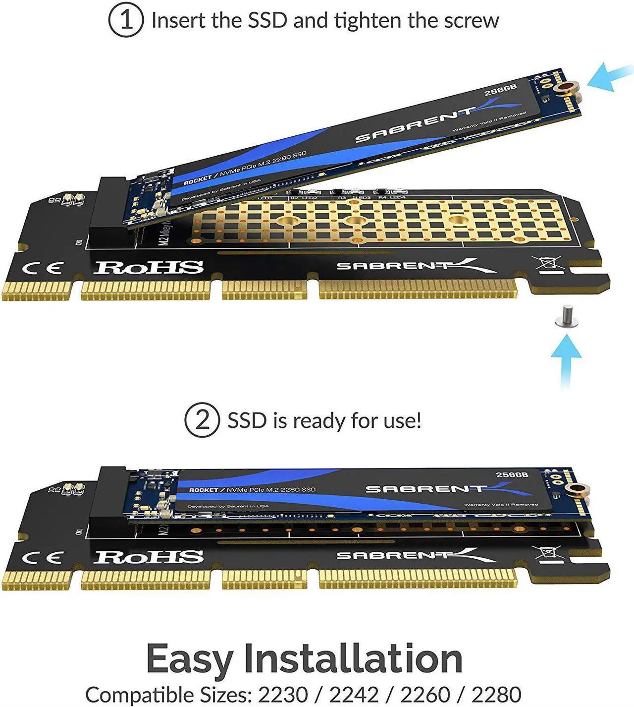 Alt view image 3 of 18 - SABRENT NVMe M.2 SSD to PCIe X16/X8/X4 Card with Aluminum Heat Sink (EC-PCIE)