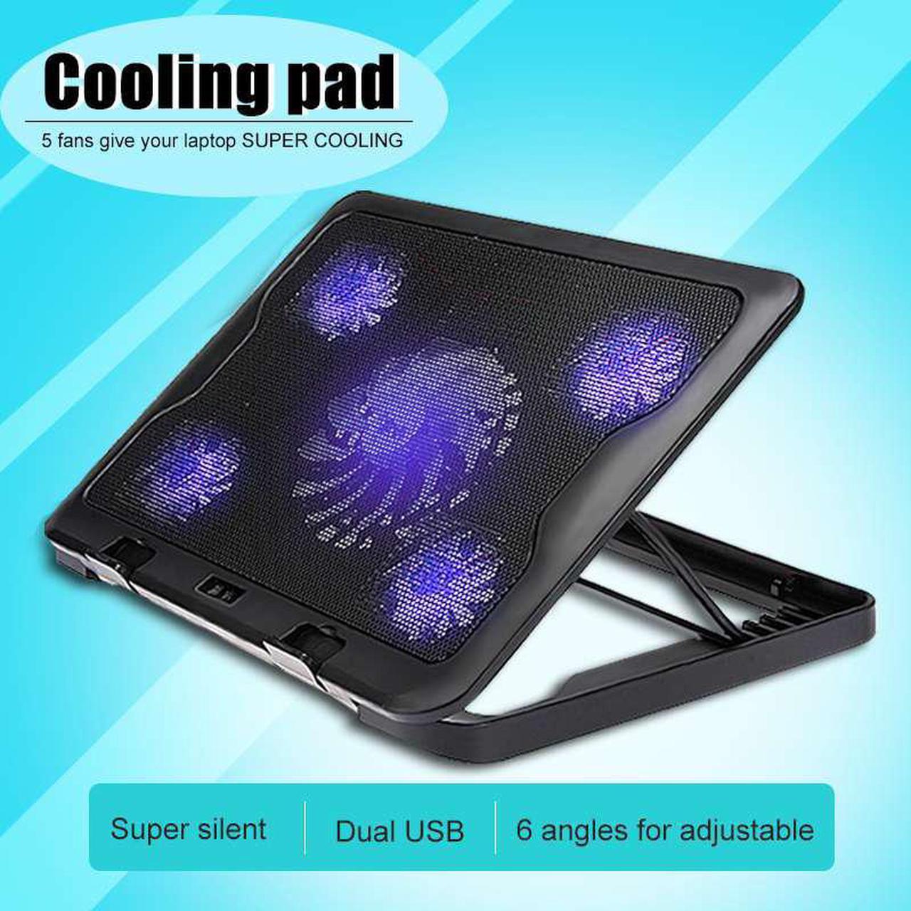 5 Fans LED USB Cooling Adjustable Pad For Laptop Notebook 7-17inch Stand Pad for Laptop PC Cooler For Notebook +USB Cord