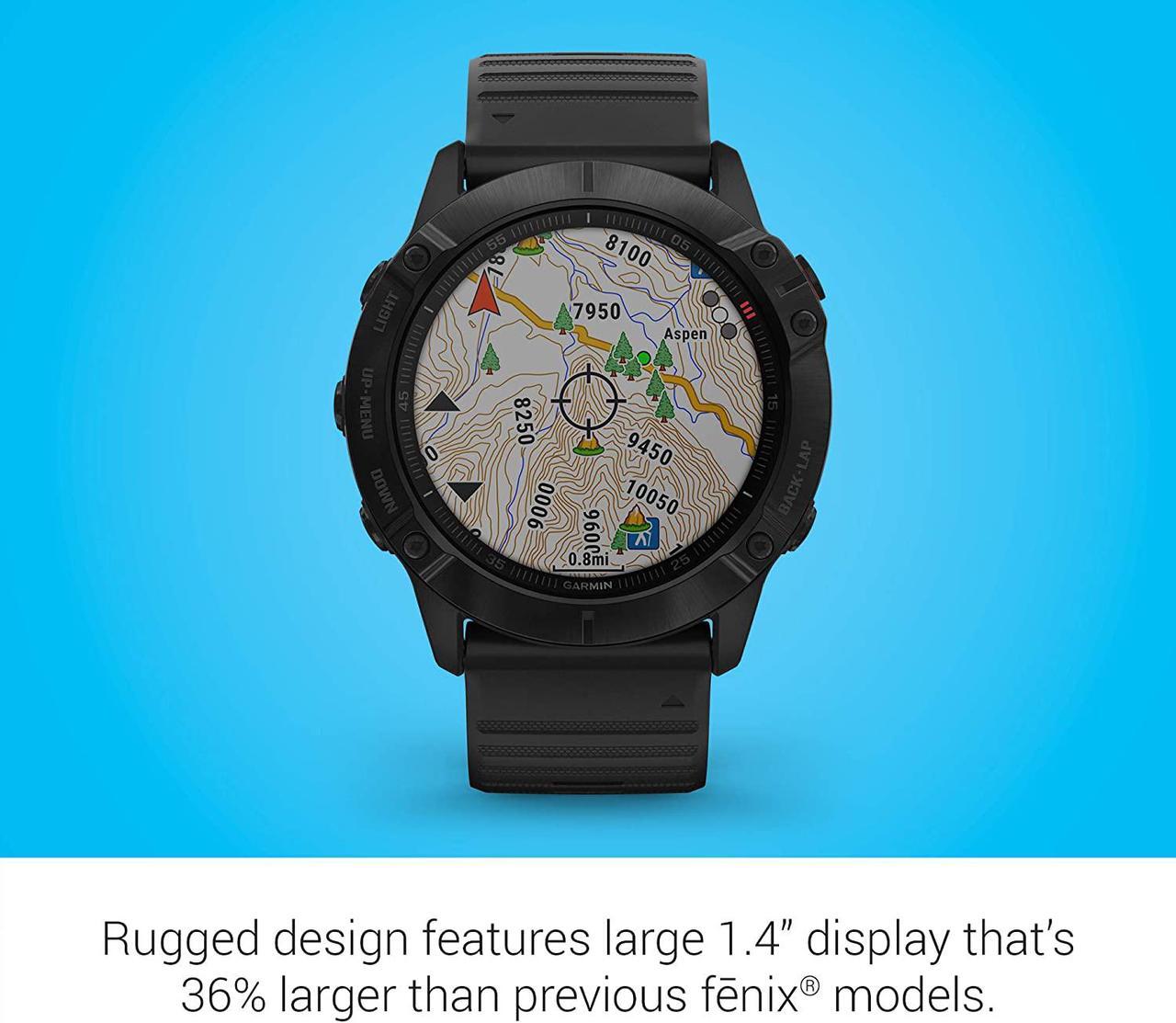 Alt view image 11 of 20 - Garmin Fenix 6X Pro, Premium Multisport GPS Watch, -Black with Black Band - (010-02157-00)