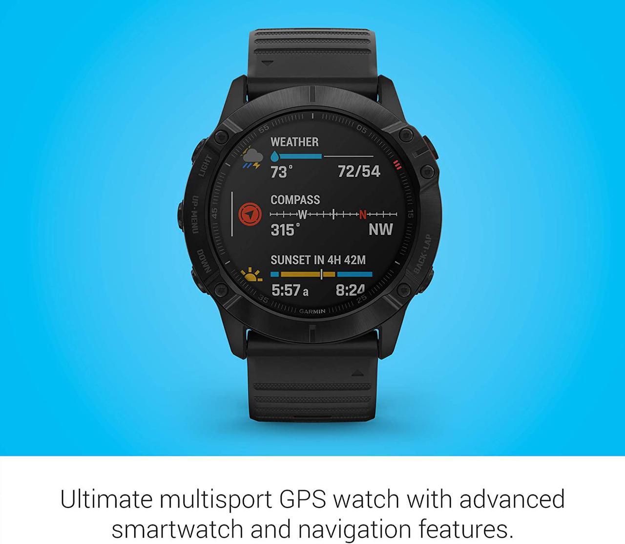 Alt view image 10 of 20 - Garmin Fenix 6X Pro, Premium Multisport GPS Watch, -Black with Black Band - (010-02157-00)