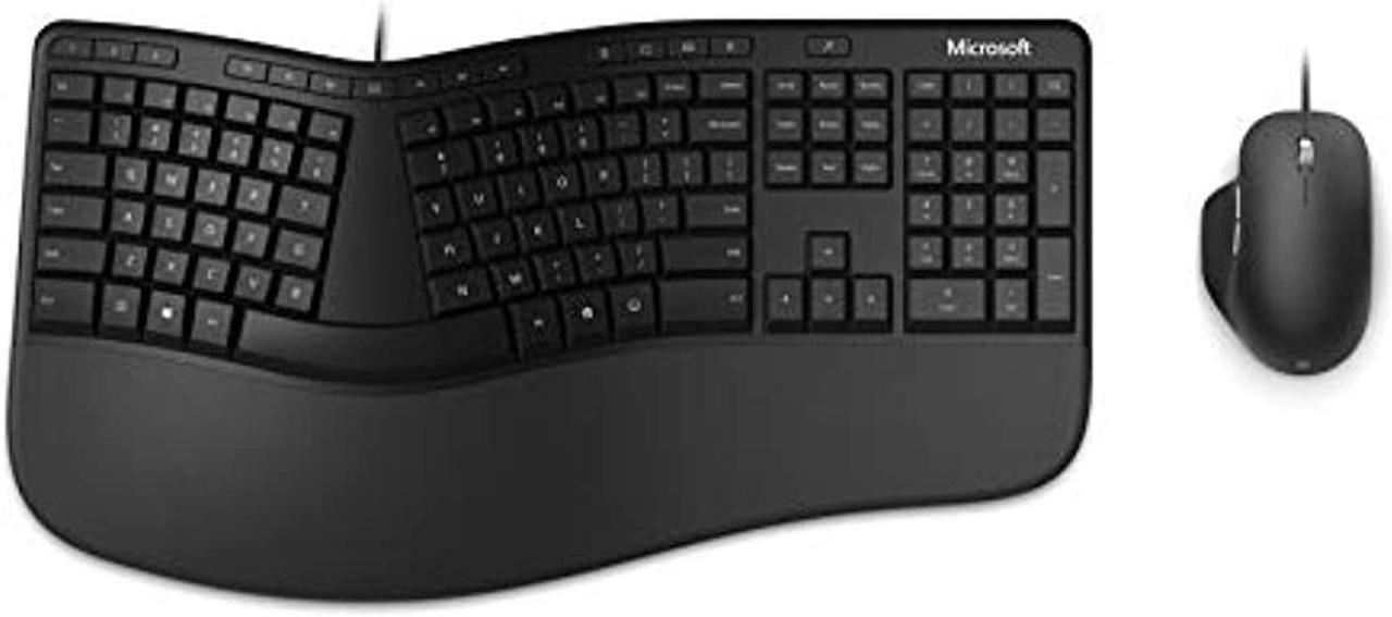 Microsoft Ergonomic Desktop - Black - Wired, Comfortable, Ergonomic Keyboard and Mouse Combo, with Cushioned Wrist and Palm Support. Split Keyboard. Dedicated Office Key.