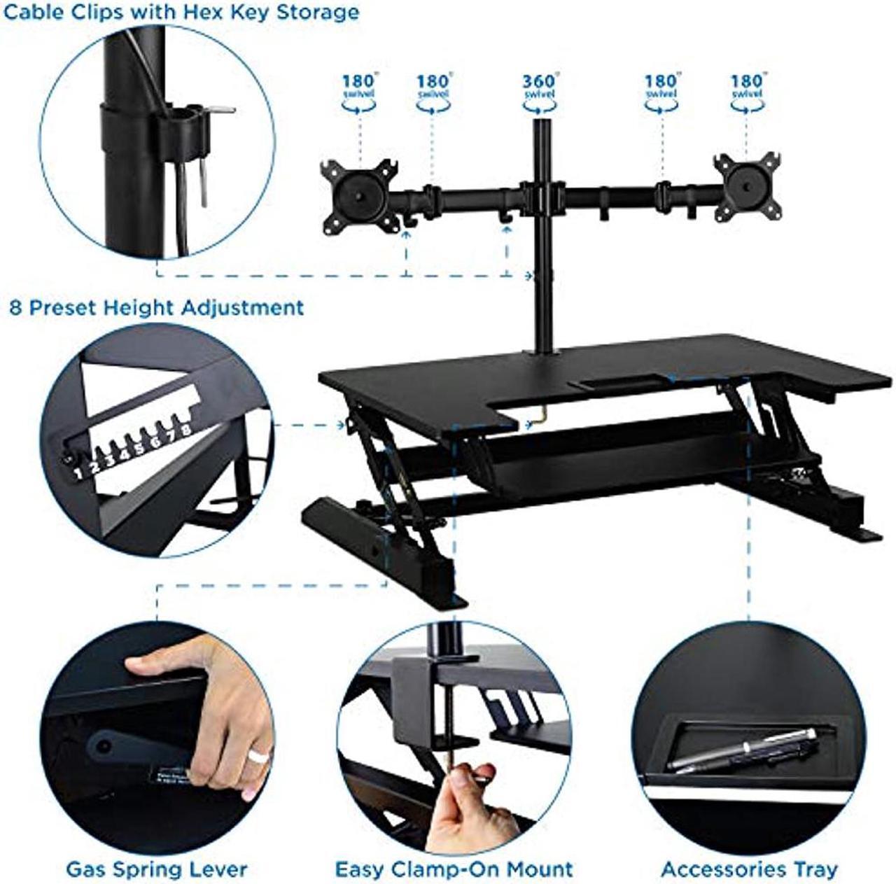 Alt view image 11 of 15 - Mount-It! Standing Desk Converter with Bonus Dual Monitor Mount Included | Wide 36 Inch Platform
