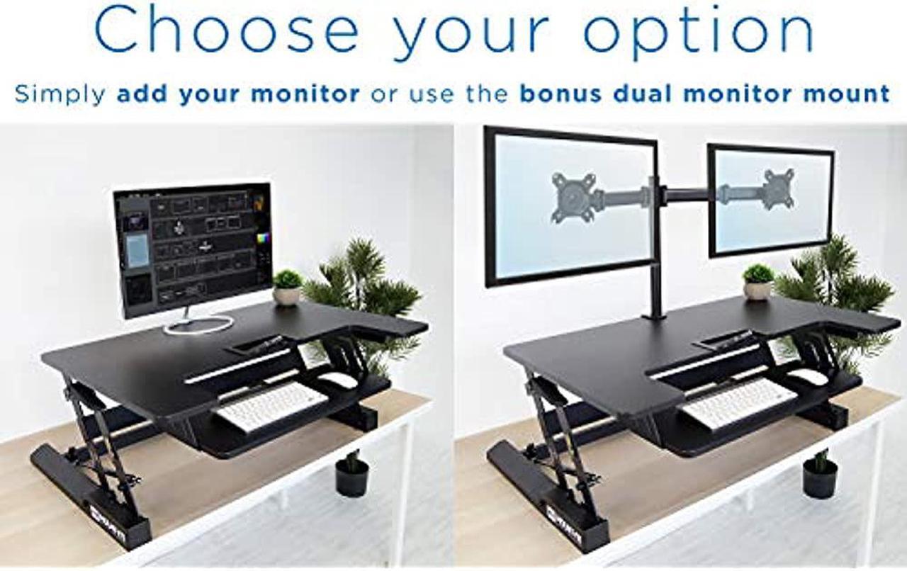 Alt view image 12 of 15 - Mount-It! Standing Desk Converter with Bonus Dual Monitor Mount Included | Wide 36 Inch Platform